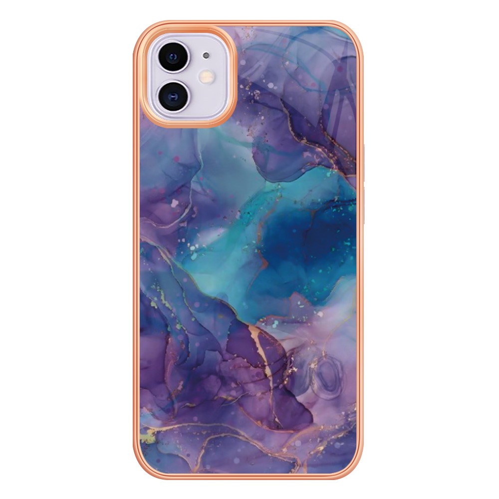 For iPhone 11 6.1 inch YB IMD Series-16 Style E Marble Pattern Case 2.0mm TPU Electroplated IMD Anti-scratch Phone Cover Support Wireless Charging - Purple