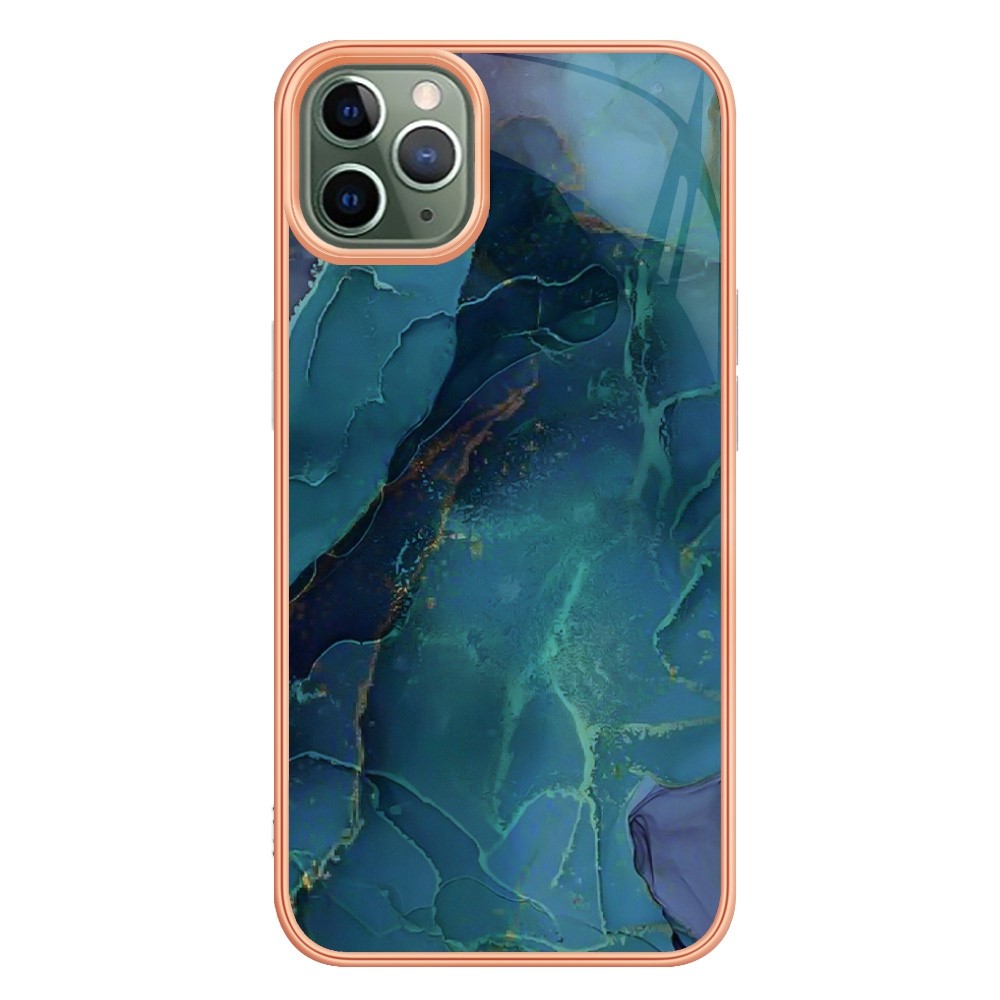 YB IMD Series-16 for iPhone 11 Pro Max 6.5 inch Style E Marble Pattern Design Cover Electroplating Frame 2.0mm TPU IMD Flexible Phone Case - Green