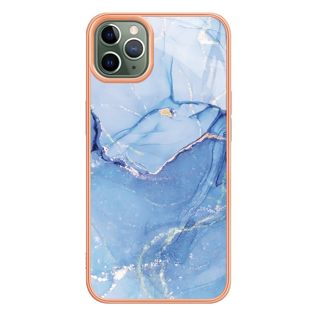 YB IMD Series-16 for iPhone 11 Pro Max 6.5 inch Style E Marble Pattern Design Cover Electroplating Frame 2.0mm TPU IMD Flexible Phone Case - Blue