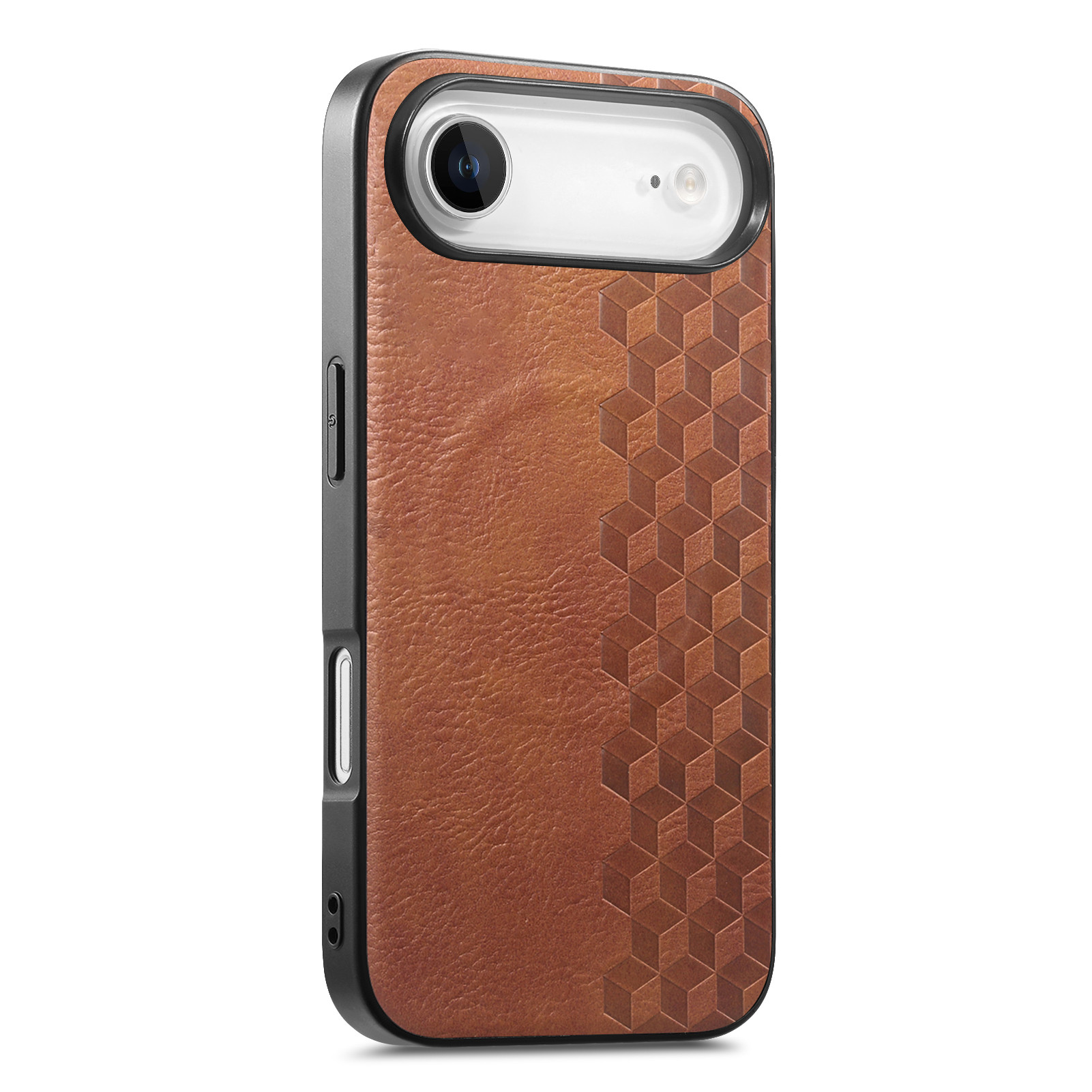 For iPhone Air Magnetic Phone Case with Grid Pattern Protective PU Leather + PC Cover - Brown