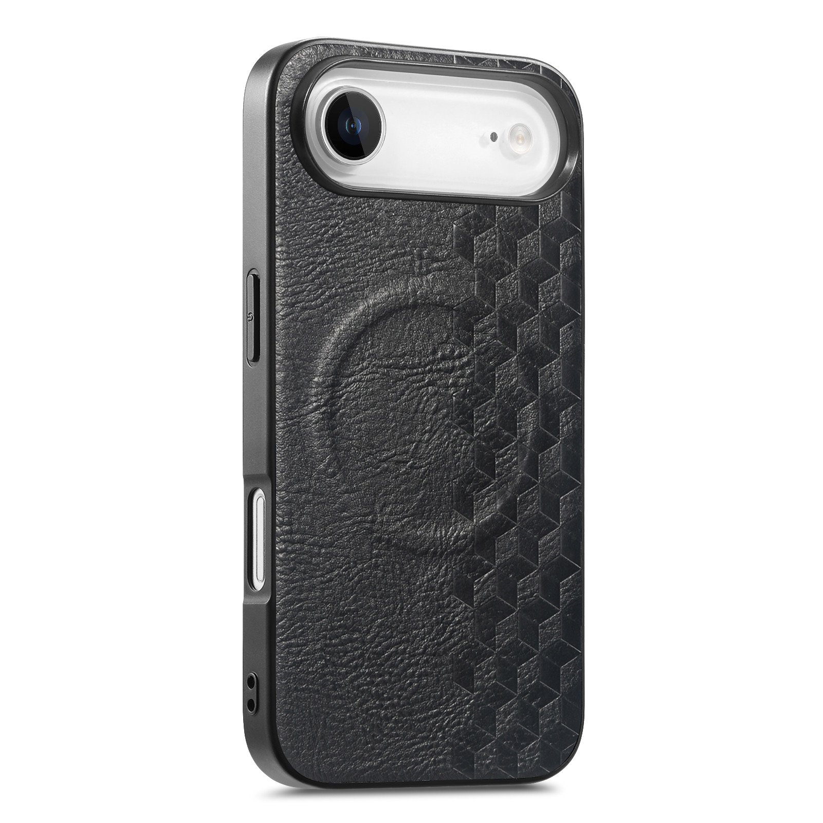 For iPhone Air Magnetic Phone Case with Grid Pattern Protective PU Leather + PC Cover - Black