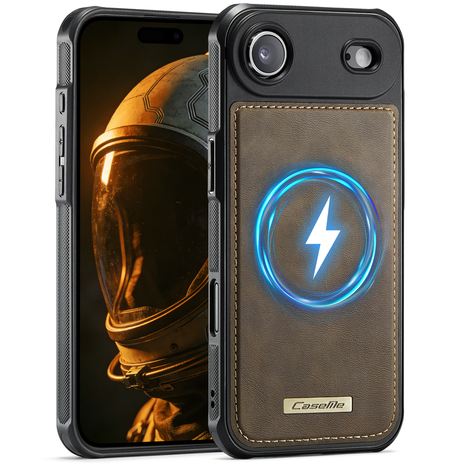 CaseMe For iPhone Air C69 Series Magnetic Case Leather Coated TPU Phone Cover - Coffee