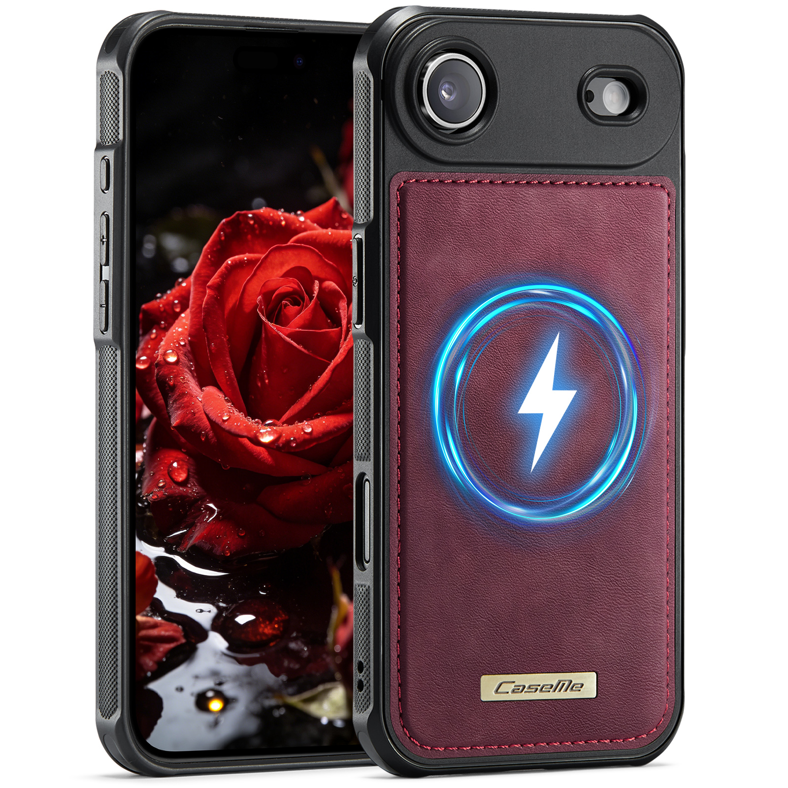 CaseMe For iPhone Air C69 Series Magnetic Case Leather Coated TPU Phone Cover - Red