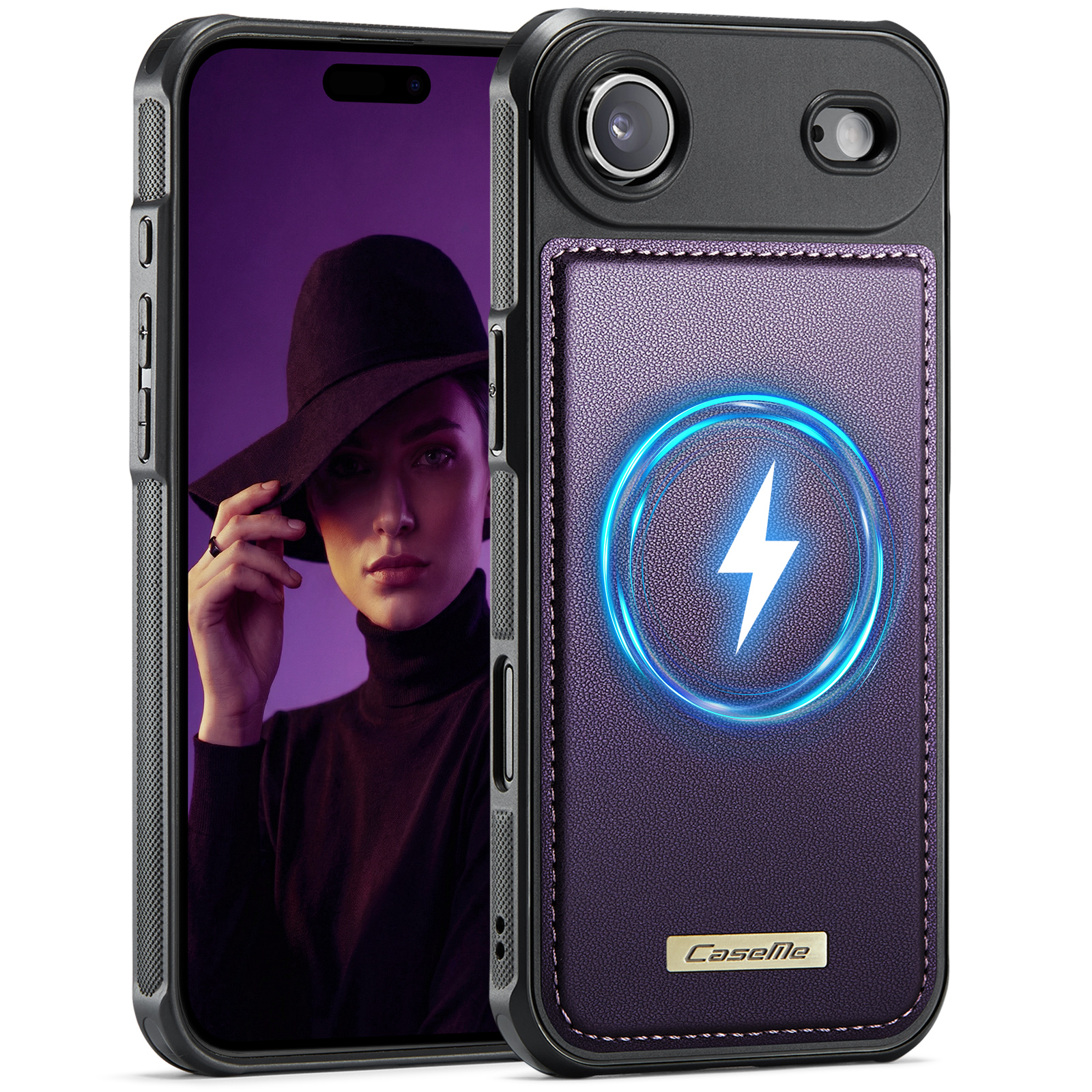 CaseMe For iPhone Air C69 Series Magnetic Case Leather Coated TPU Phone Cover - Purple