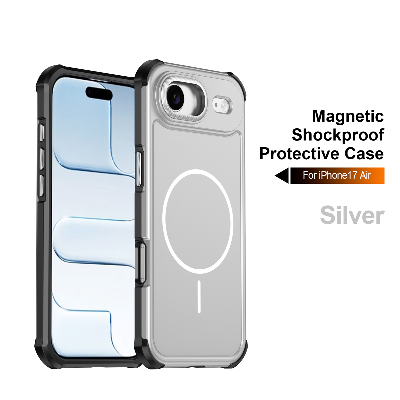 For iPhone Air Magnetic Case Shockproof TPU PC Protective Cover - Silver