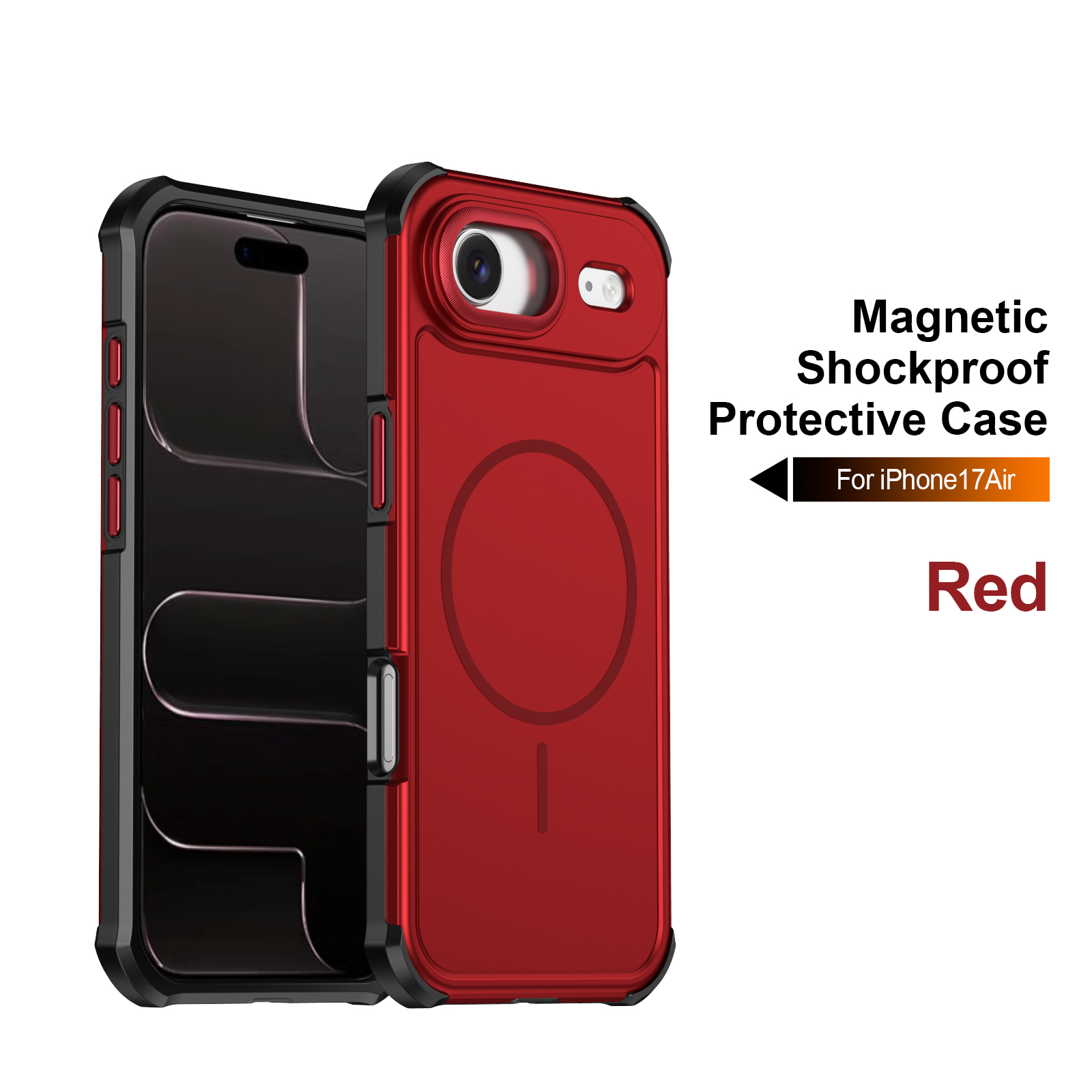 For iPhone Air Magnetic Case Shockproof TPU PC Protective Cover - Red