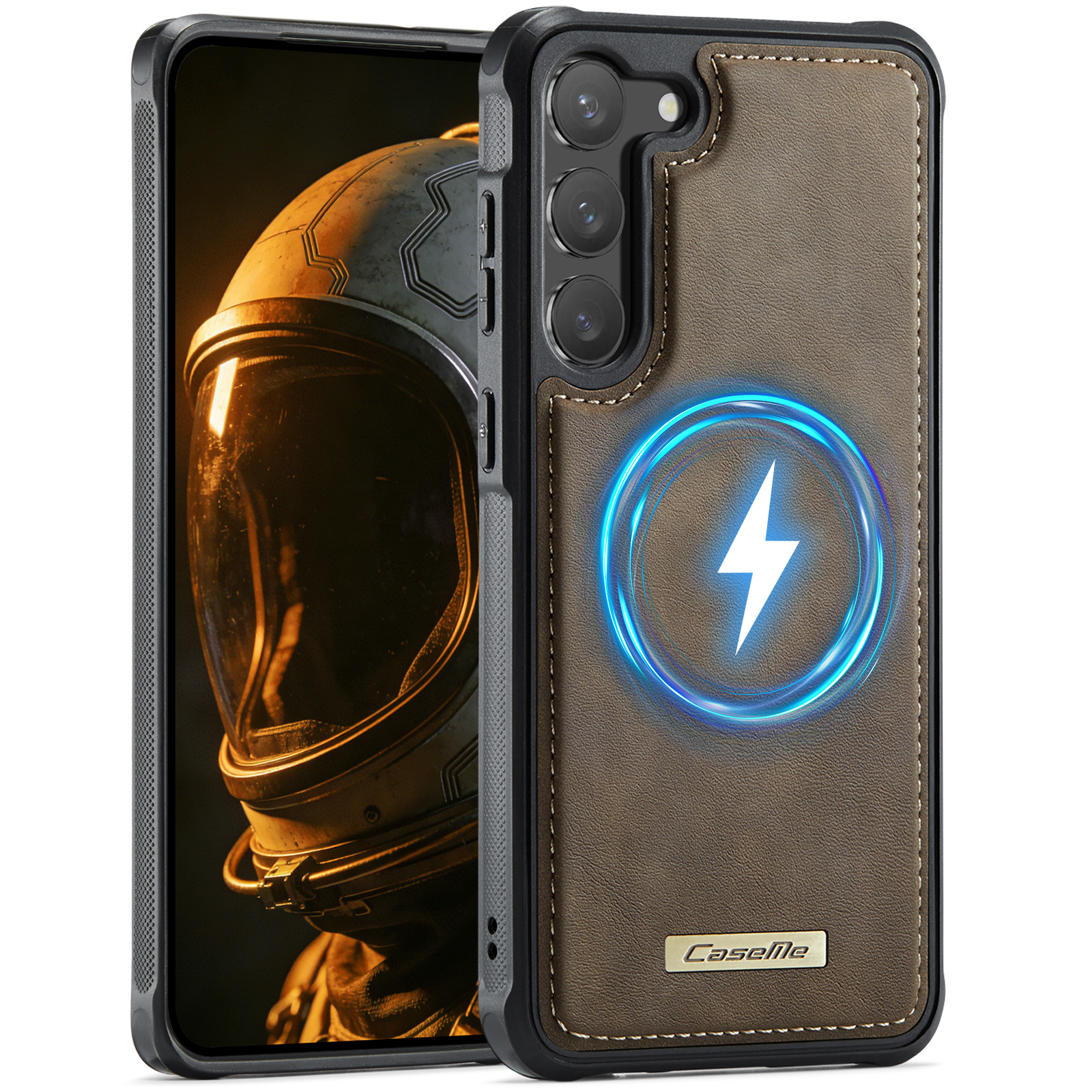 CaseMe For Samsung Galaxy S23+ C69 Series Magnetic Case Leather Coated TPU Phone Cover - Coffee