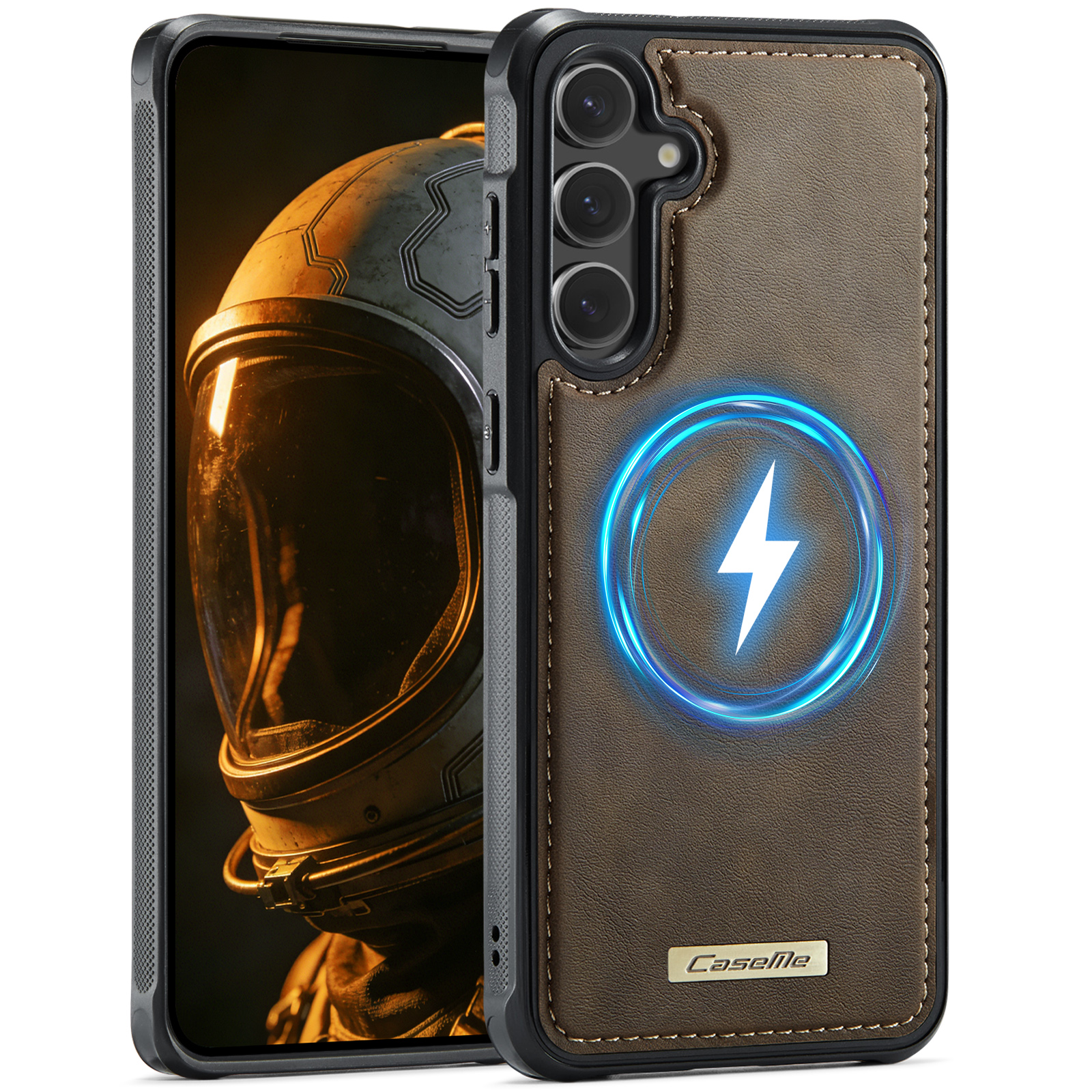 CaseMe For Samsung Galaxy S23 FE C69 Series Magnetic Case Leather Coated TPU Phone Cover - Coffee
