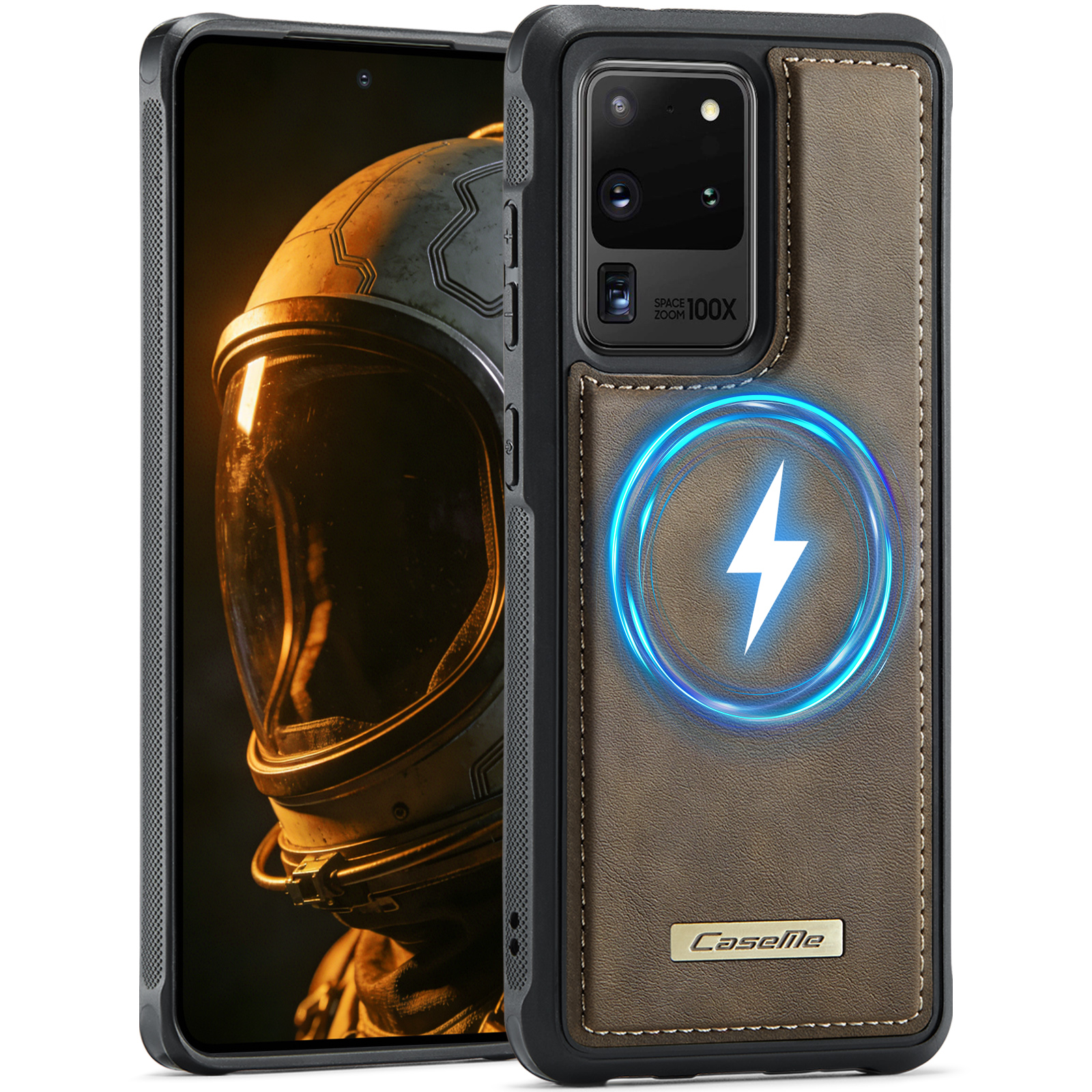CaseMe For Samsung Galaxy S20 Ultra C69 Series Magnetic Case Leather Coated TPU Phone Cover - Coffee