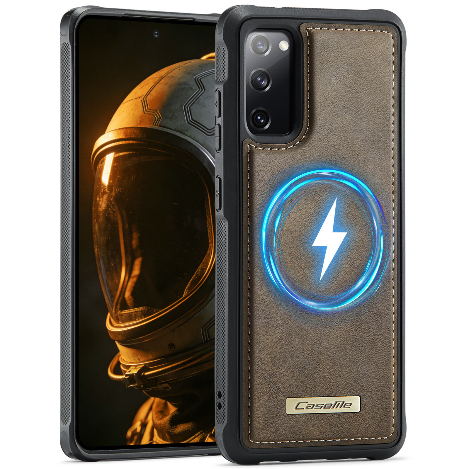 CaseMe For Samsung Galaxy S20 FE C69 Series Magnetic Case Leather Coated TPU Phone Cover - Coffee