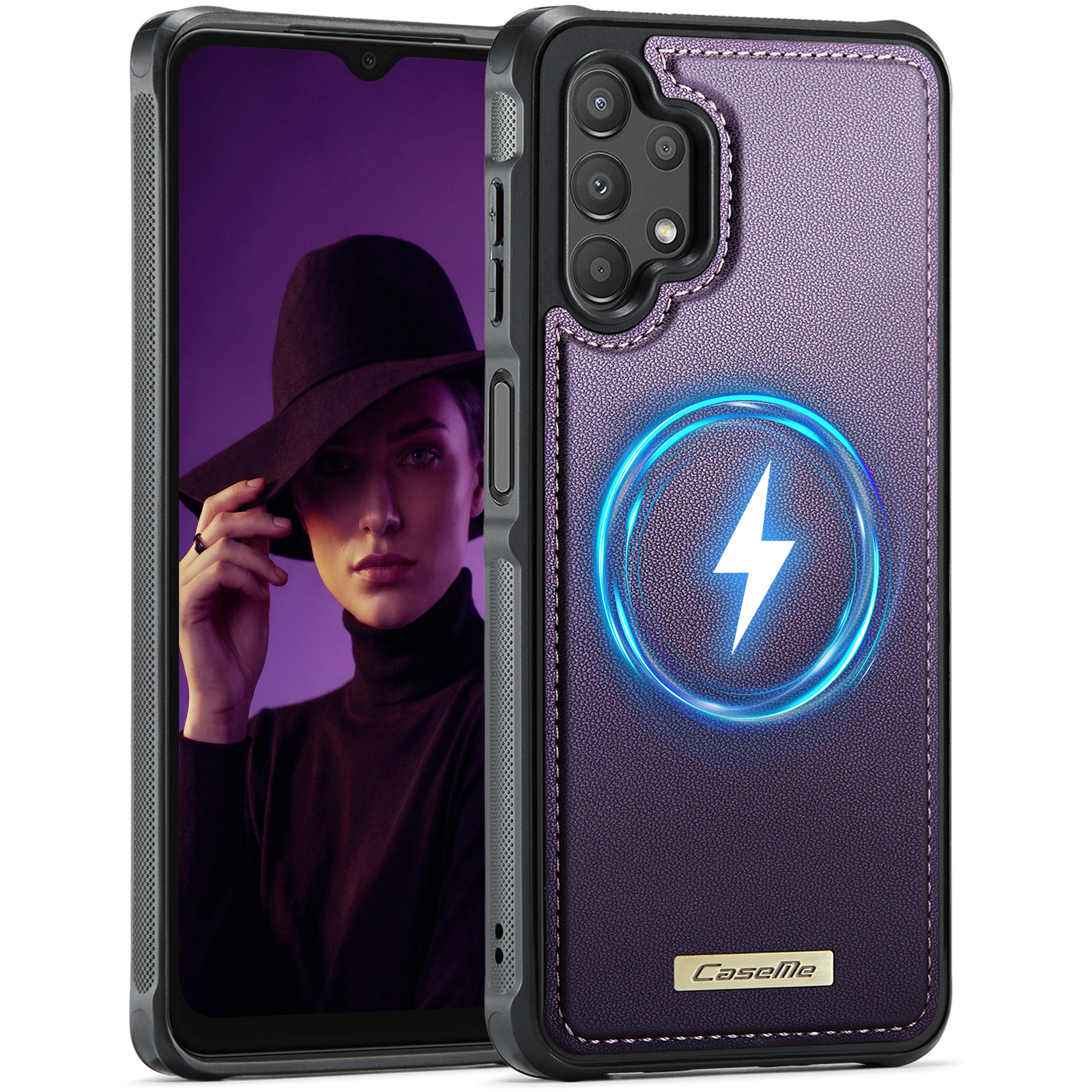 CaseMe For Samsung Galaxy A13 4G / Galaxy A04s 5G / Galaxy A13 5G C69 Series Magnetic Case Leather Coated TPU Phone Cover - Purple