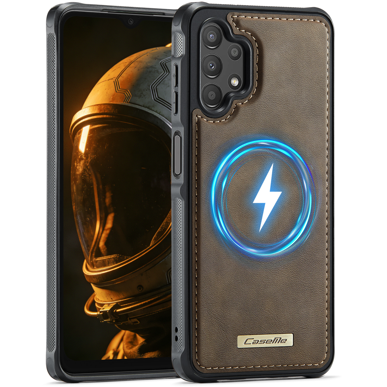 CaseMe For Samsung Galaxy A13 4G / Galaxy A04s 5G / Galaxy A13 5G C69 Series Magnetic Case Leather Coated TPU Phone Cover - Coffee