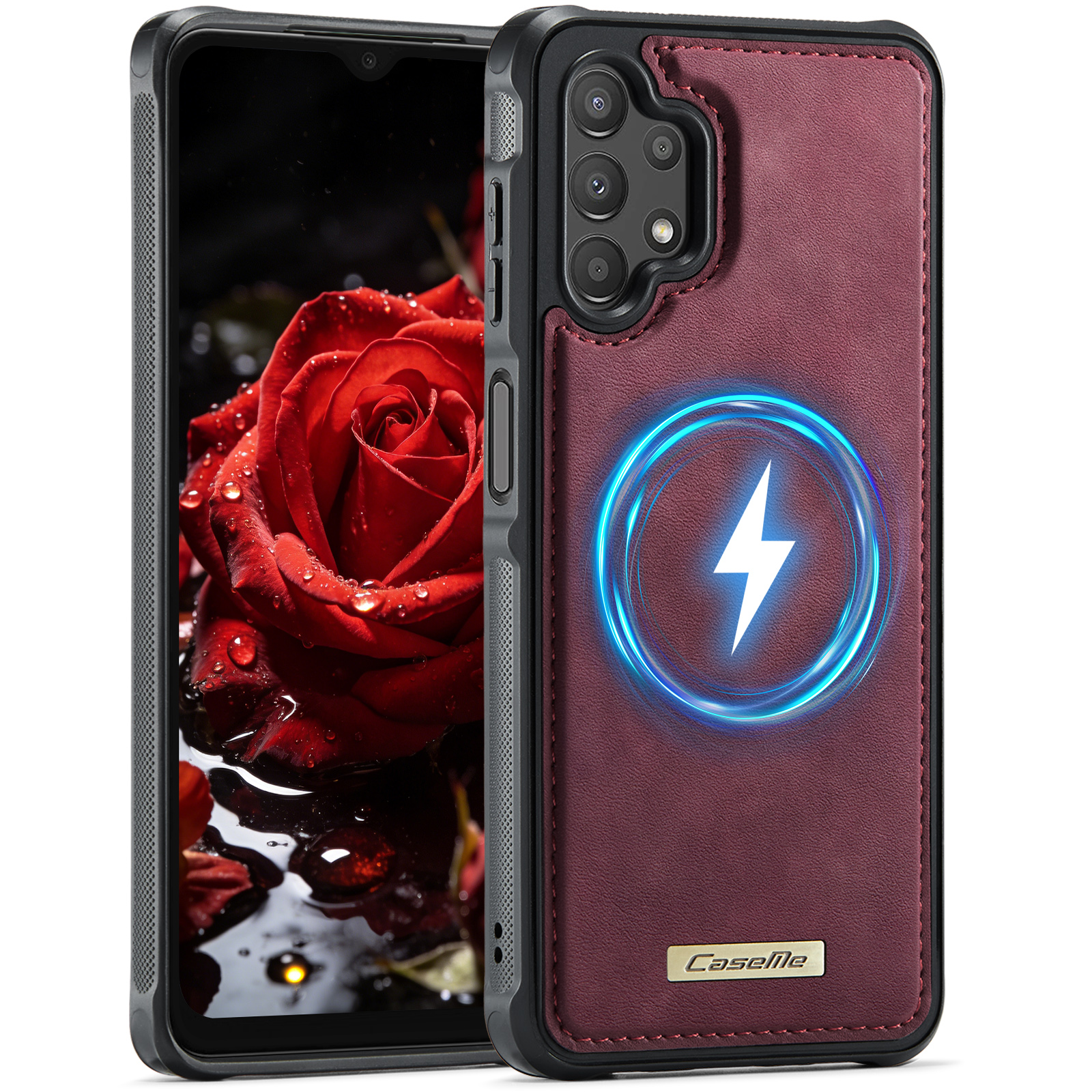 CaseMe For Samsung Galaxy A13 4G / Galaxy A04s 5G / Galaxy A13 5G C69 Series Magnetic Case Leather Coated TPU Phone Cover - Red