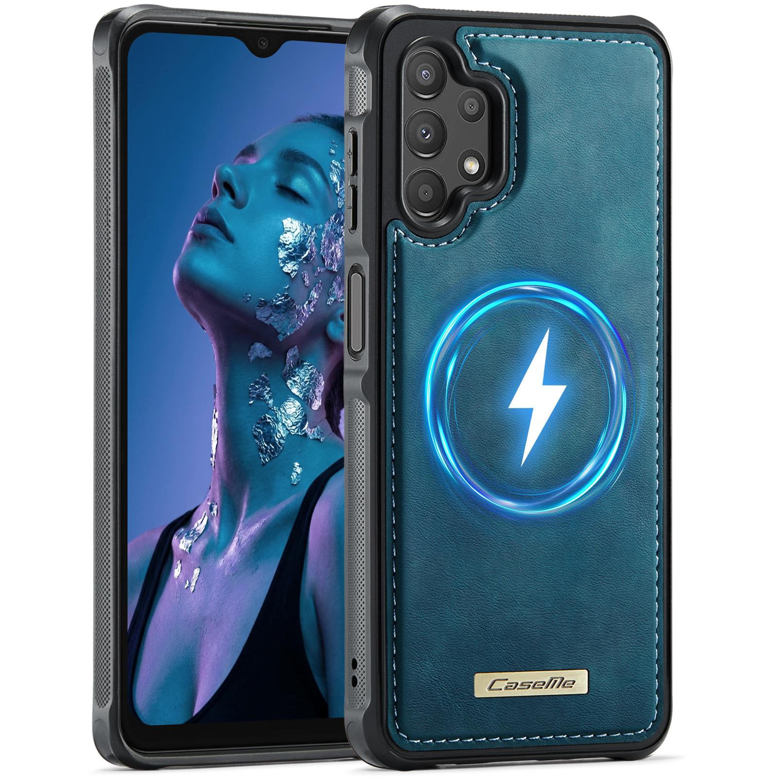 CaseMe For Samsung Galaxy A13 4G / Galaxy A04s 5G / Galaxy A13 5G C69 Series Magnetic Case Leather Coated TPU Phone Cover - Green