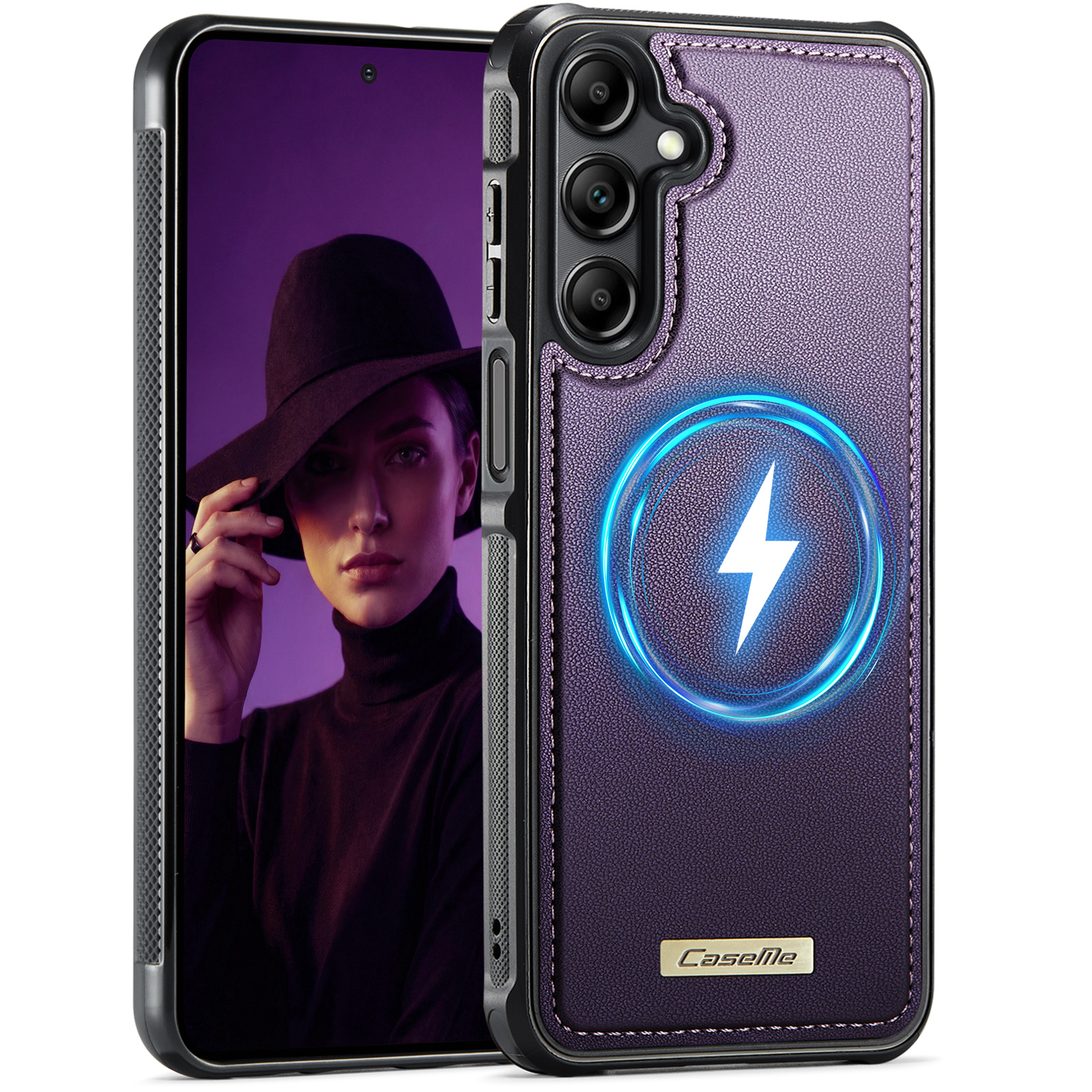 CaseMe For Samsung Galaxy M44 5G / Galaxy A14 5G C69 Series Magnetic Case Leather Coated TPU Phone Cover - Purple