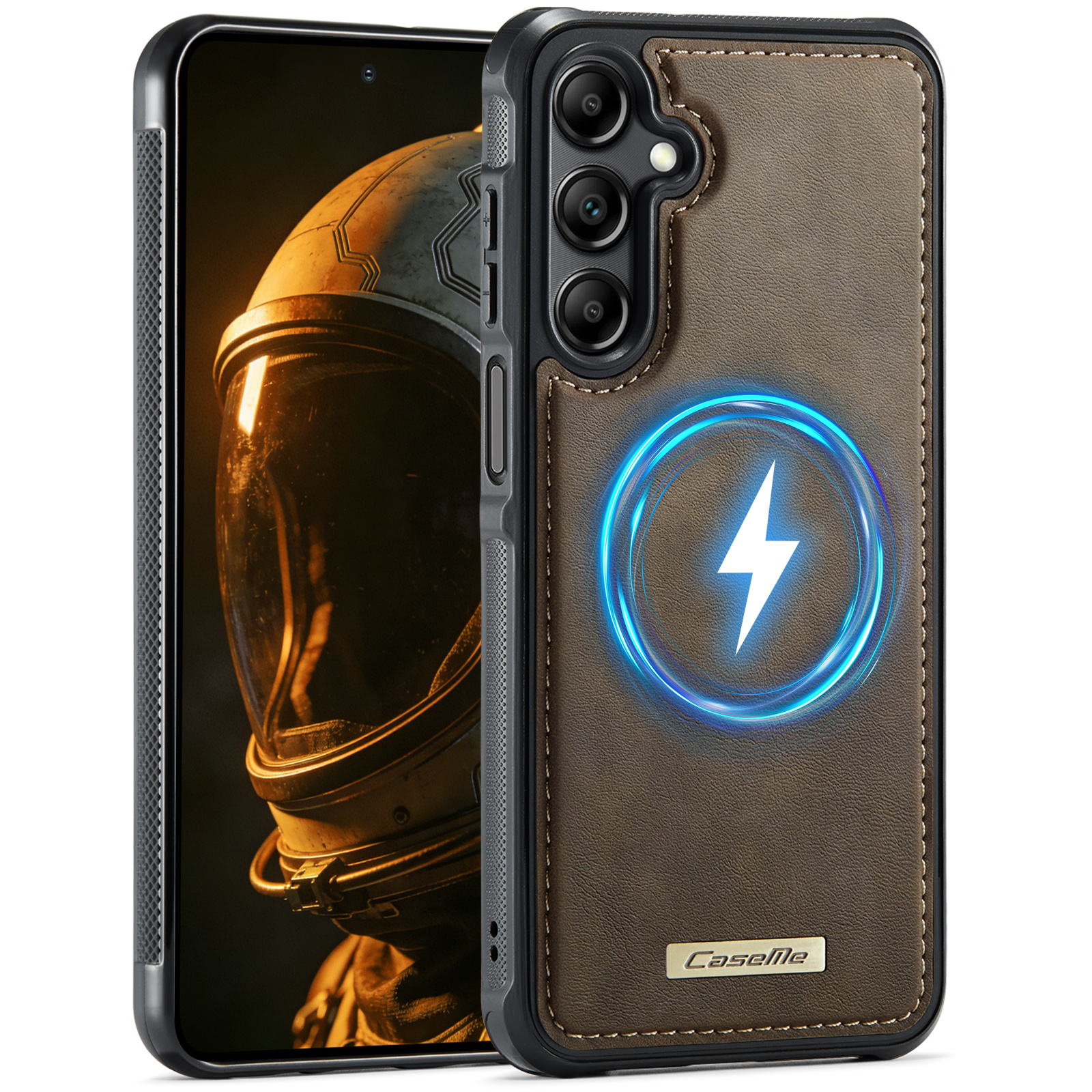 CaseMe For Samsung Galaxy M44 5G / Galaxy A14 5G C69 Series Magnetic Case Leather Coated TPU Phone Cover - Coffee
