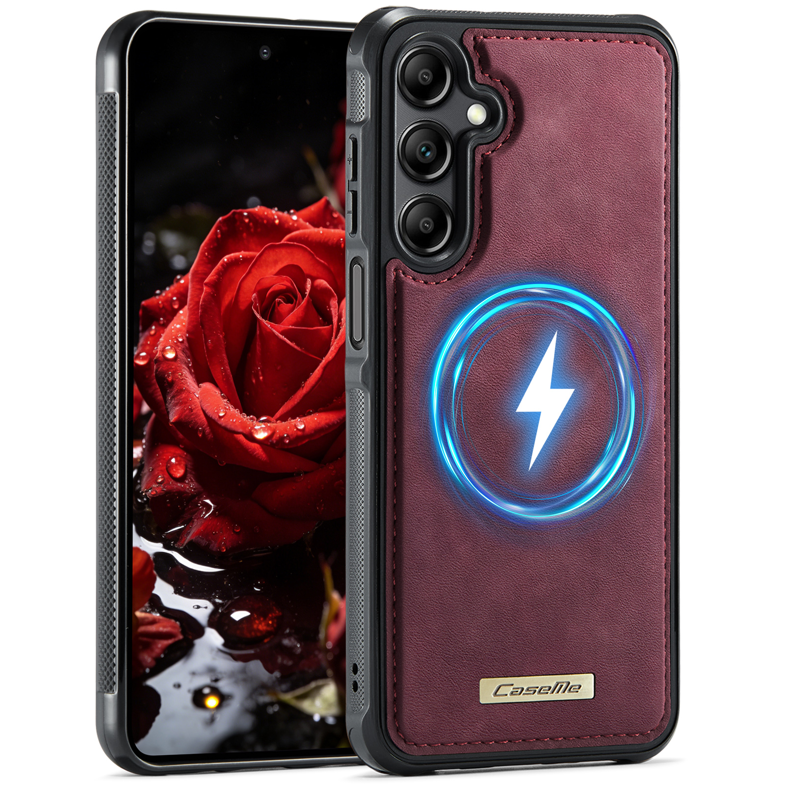 CaseMe For Samsung Galaxy M44 5G / Galaxy A14 5G C69 Series Magnetic Case Leather Coated TPU Phone Cover - Red