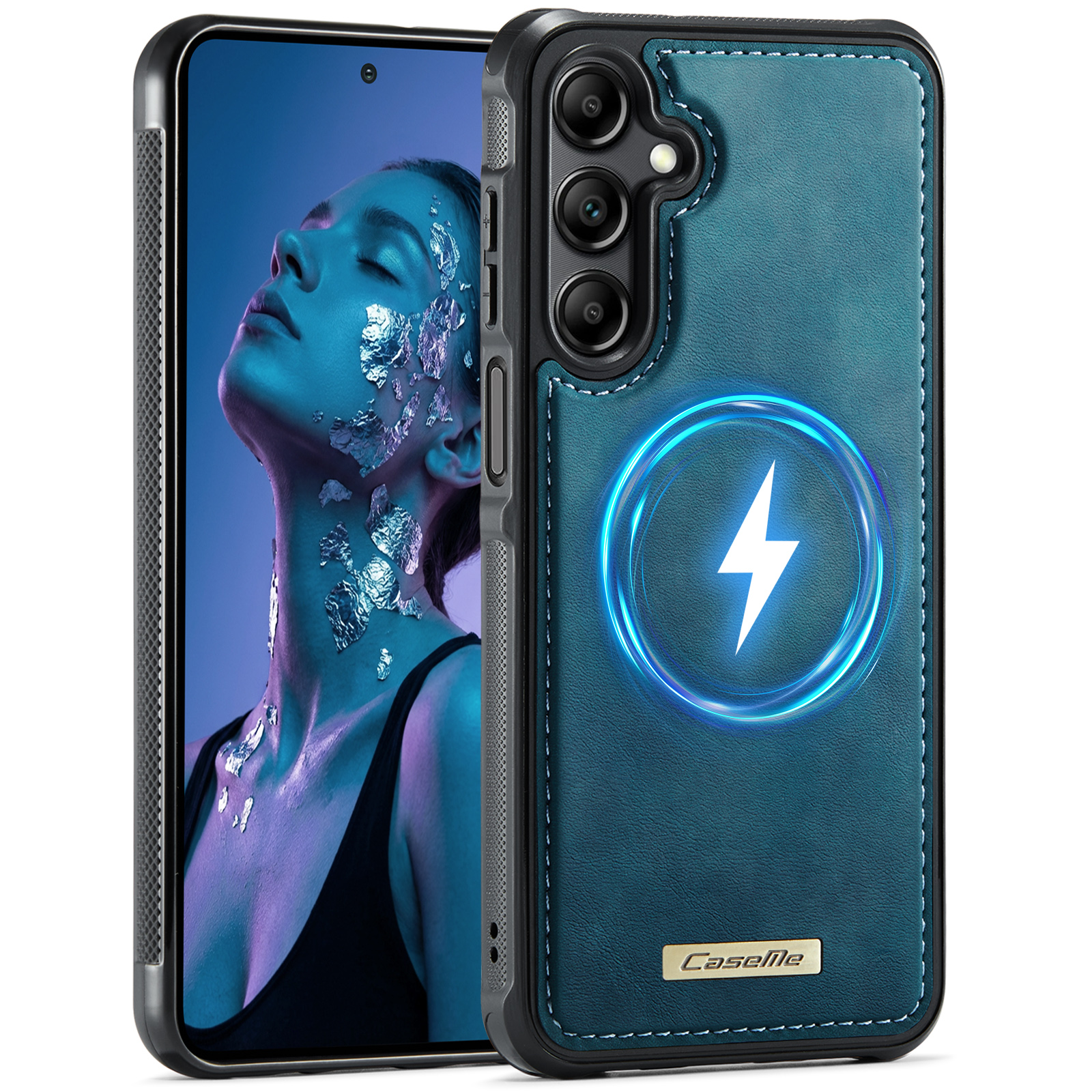 CaseMe For Samsung Galaxy M44 5G / Galaxy A14 5G C69 Series Magnetic Case Leather Coated TPU Phone Cover - Green