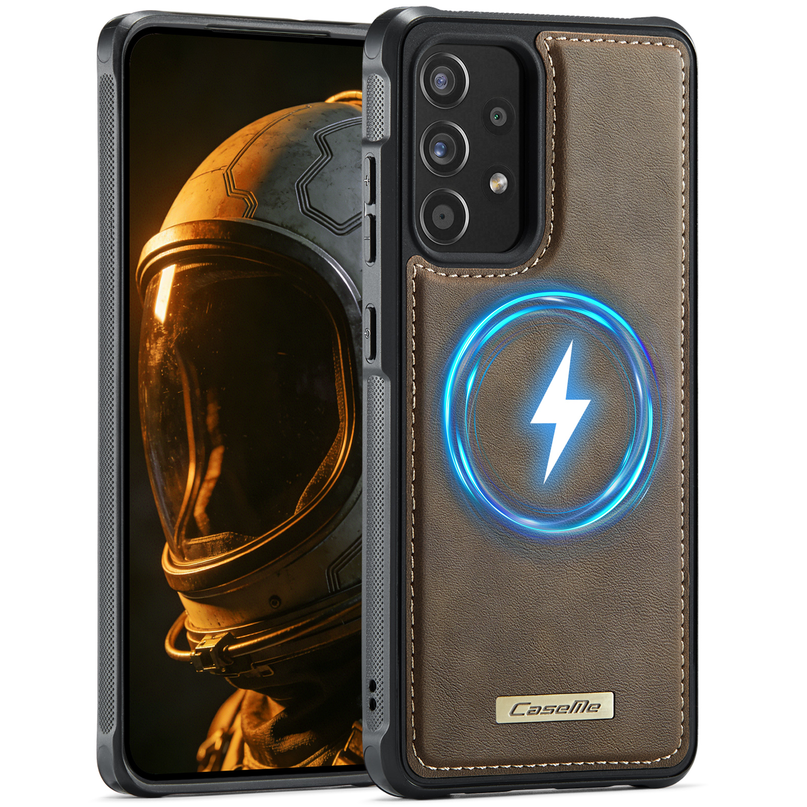 CaseMe For Samsung Galaxy A52 4G / Galaxy A52s 5G / Galaxy A52 5G C69 Series Magnetic Case Leather Coated TPU Phone Cover - Coffee