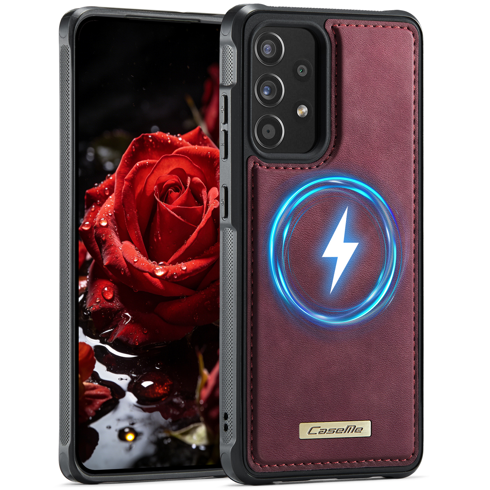 CaseMe For Samsung Galaxy A52 4G / Galaxy A52s 5G / Galaxy A52 5G C69 Series Magnetic Case Leather Coated TPU Phone Cover - Red