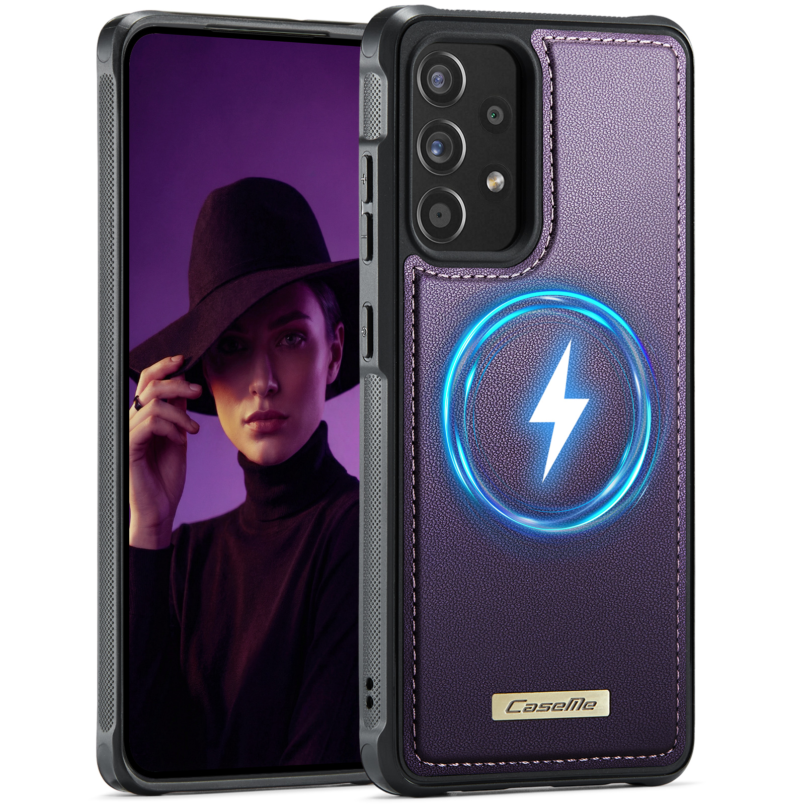 CaseMe For Samsung Galaxy A53 5G C69 Series Magnetic Case Leather Coated TPU Phone Cover - Purple