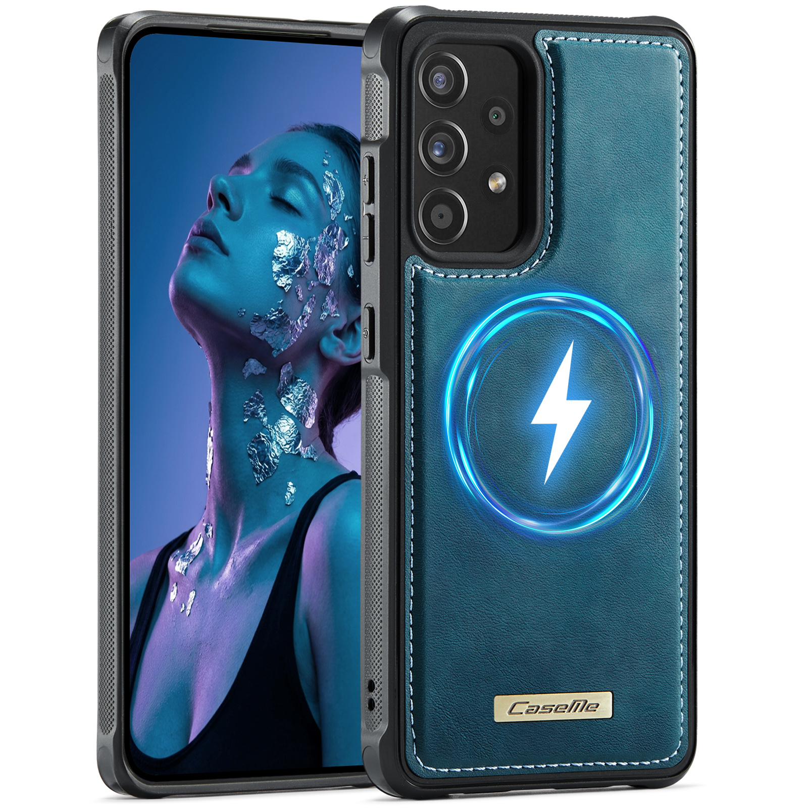 CaseMe For Samsung Galaxy A53 5G C69 Series Magnetic Case Leather Coated TPU Phone Cover - Green