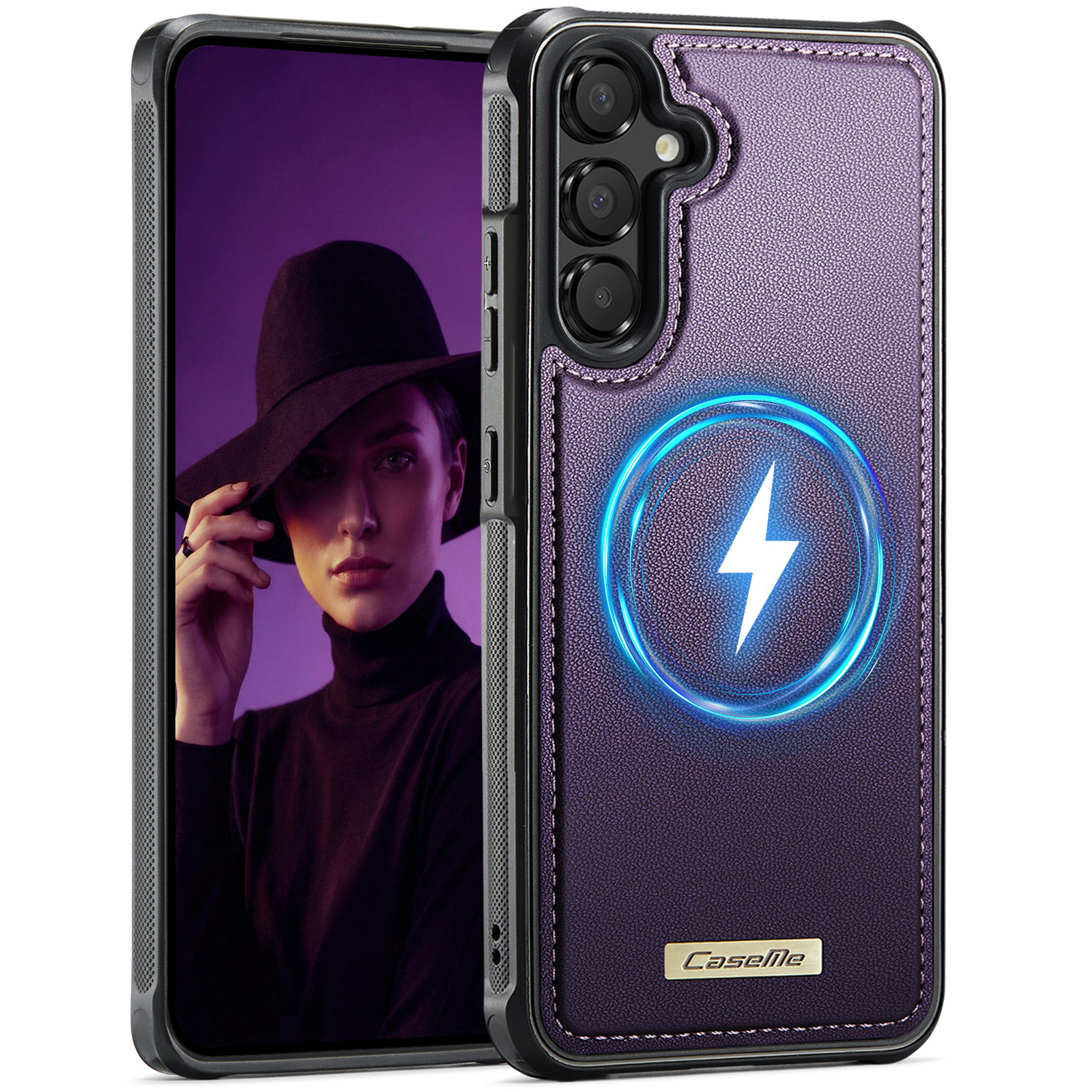 CaseMe For Samsung Galaxy A54 5G C69 Series Magnetic Case Leather Coated TPU Phone Cover - Purple