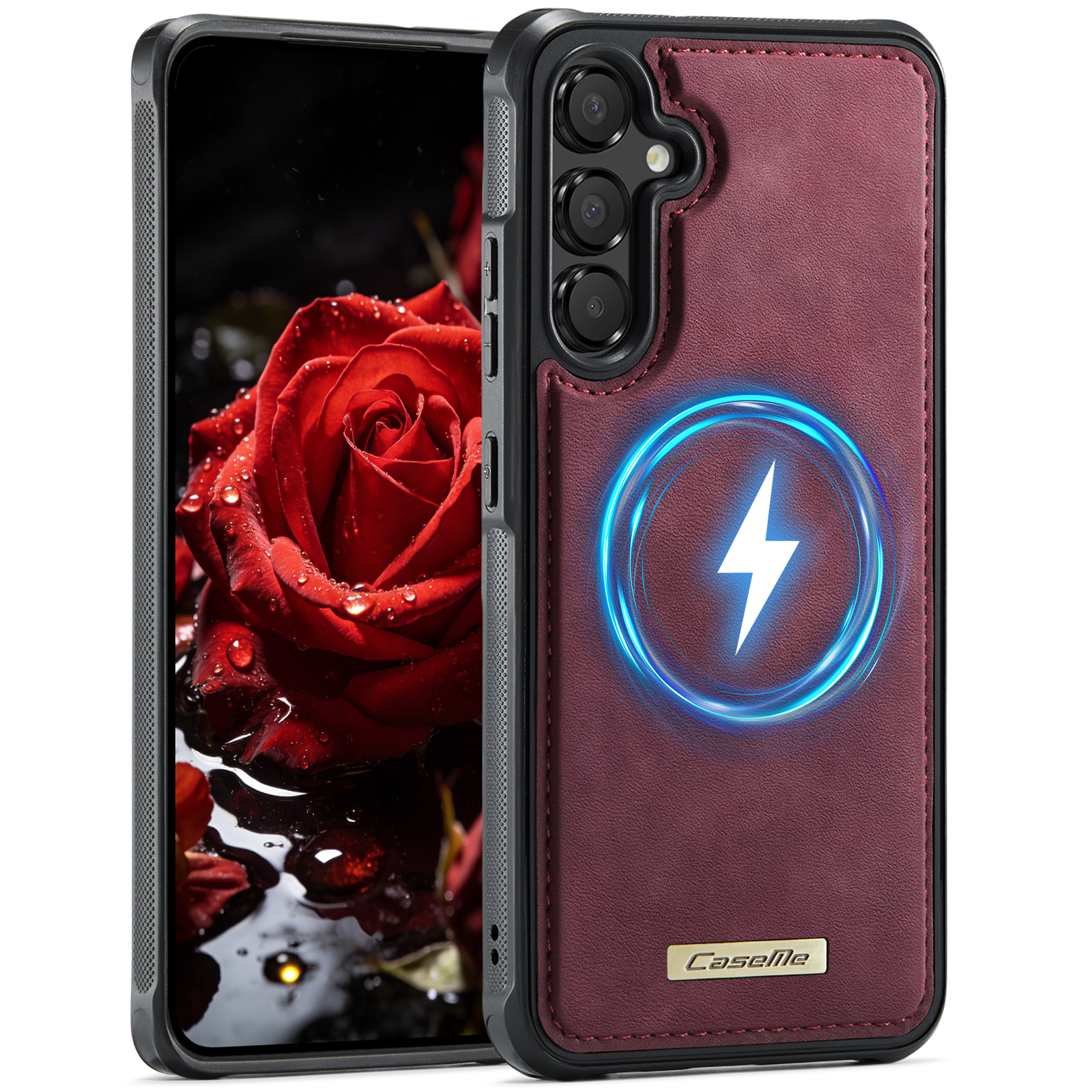 CaseMe For Samsung Galaxy A54 5G C69 Series Magnetic Case Leather Coated TPU Phone Cover - Red