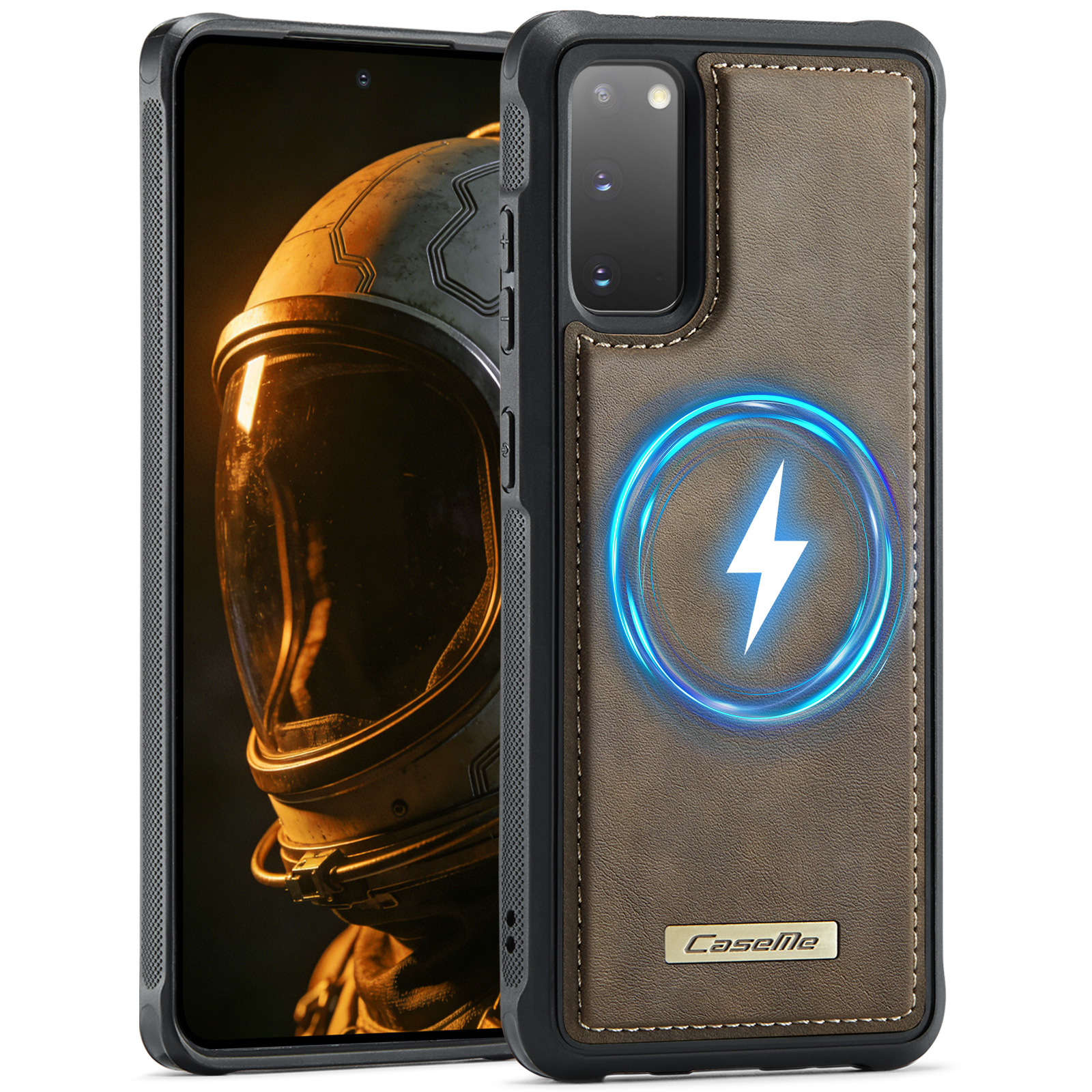 CaseMe For Samsung Galaxy S20 4G / Galaxy S20 5G C69 Series Magnetic Case Leather Coated TPU Phone Cover - Coffee