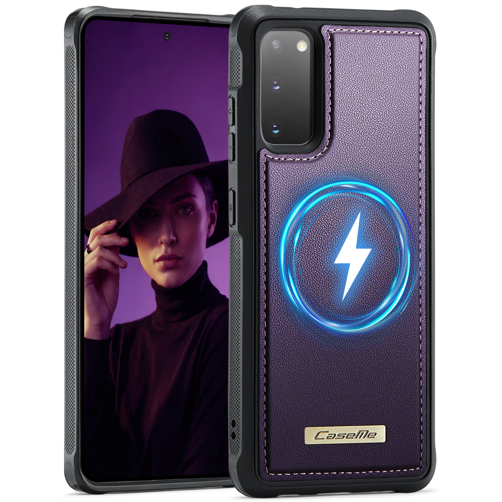CaseMe For Samsung Galaxy S20 4G / Galaxy S20 5G C69 Series Magnetic Case Leather Coated TPU Phone Cover - Purple