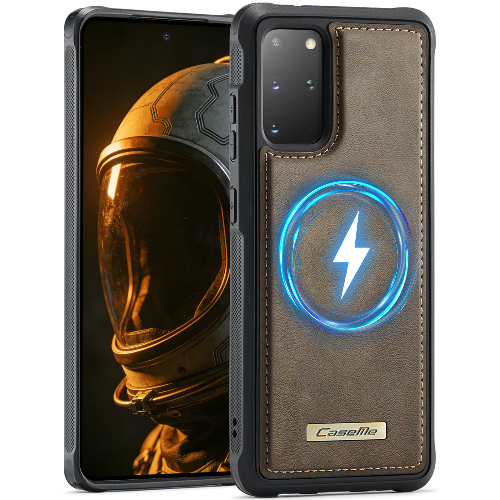 CaseMe For Samsung Galaxy S20 Plus 4G / Galaxy S20 Plus 5G C69 Series Magnetic Case Leather Coated TPU Phone Cover - Coffee