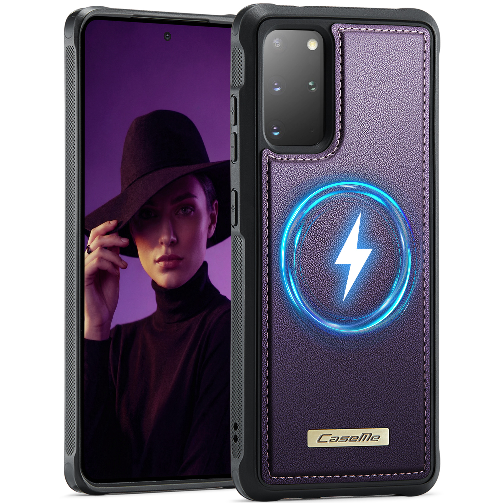 CaseMe For Samsung Galaxy S20 Plus 4G / Galaxy S20 Plus 5G C69 Series Magnetic Case Leather Coated TPU Phone Cover - Purple