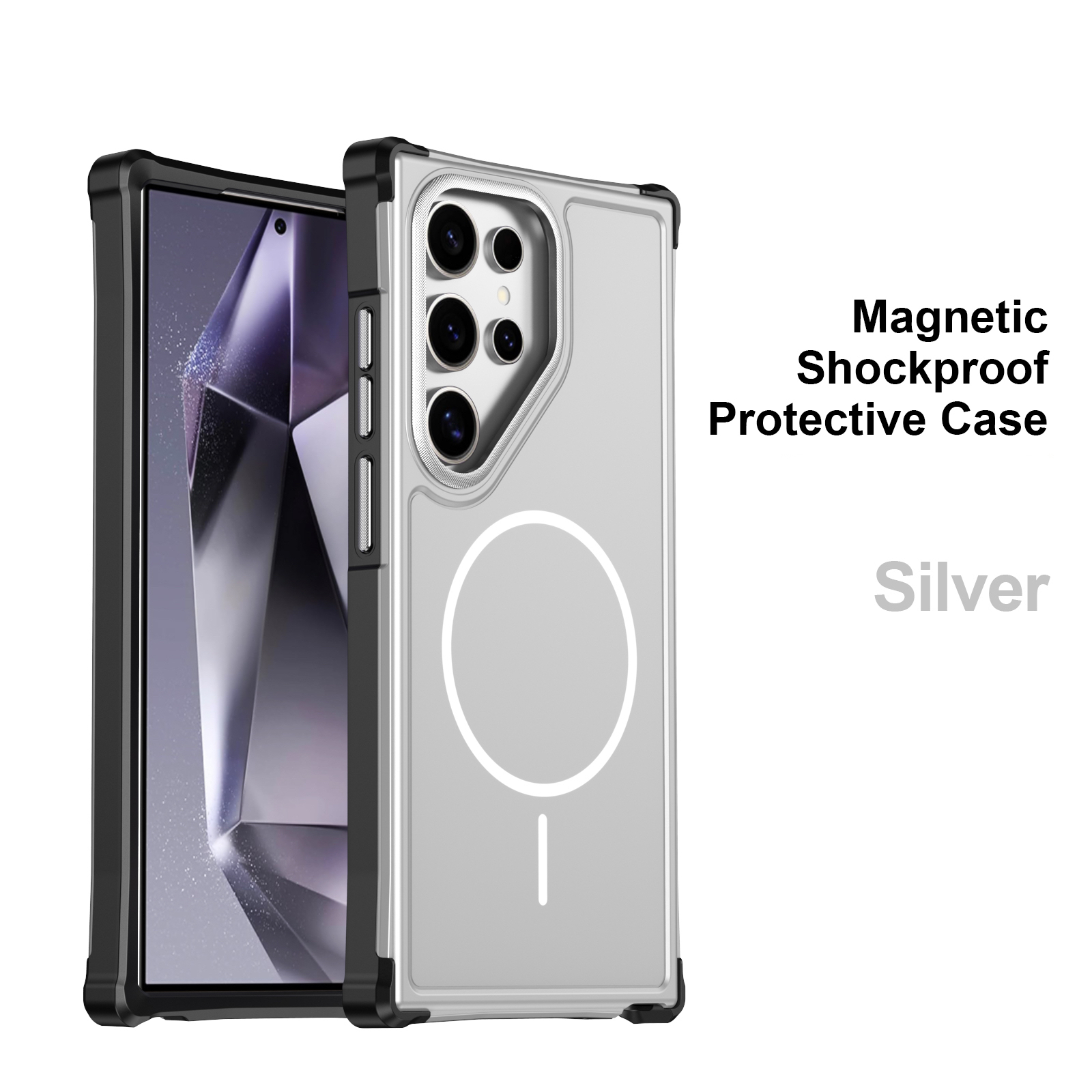 For Samsung Galaxy S22 Ultra 5G / Galaxy S23 Ultra Magnetic Case Shockproof TPU PC Protective Cover - Silver