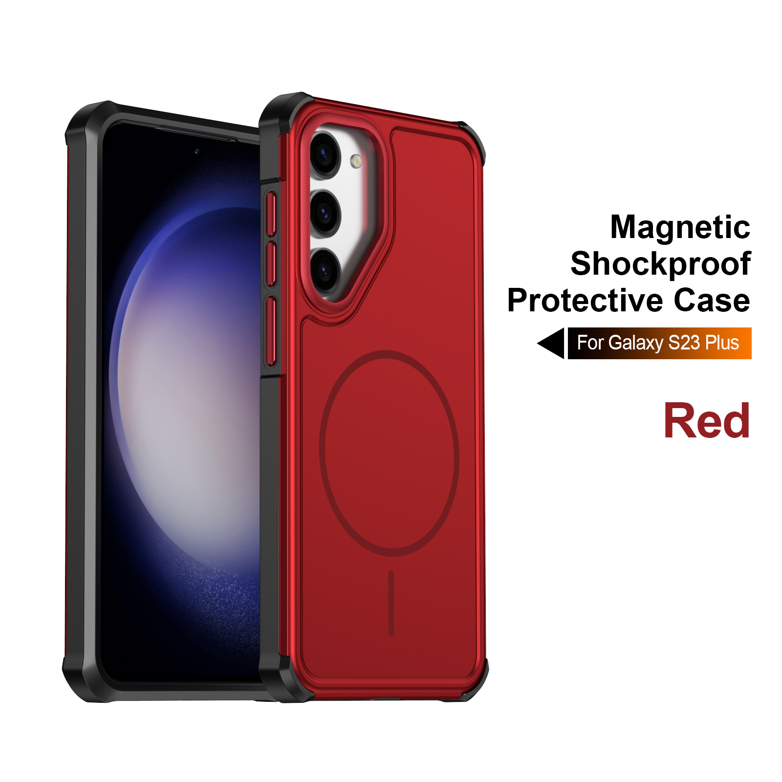 For Samsung Galaxy S23+ Magnetic Case Shockproof TPU PC Protective Cover - Red