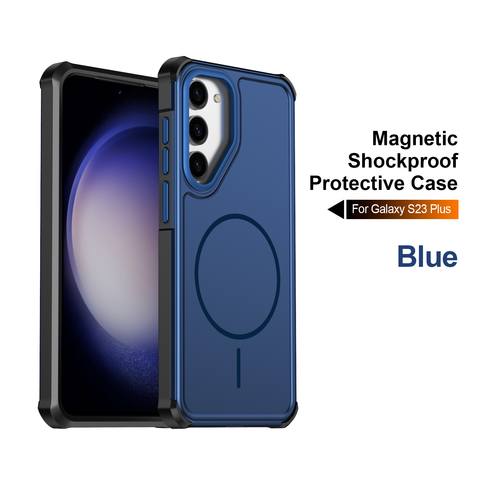For Samsung Galaxy S23+ Magnetic Case Shockproof TPU PC Protective Cover - Blue