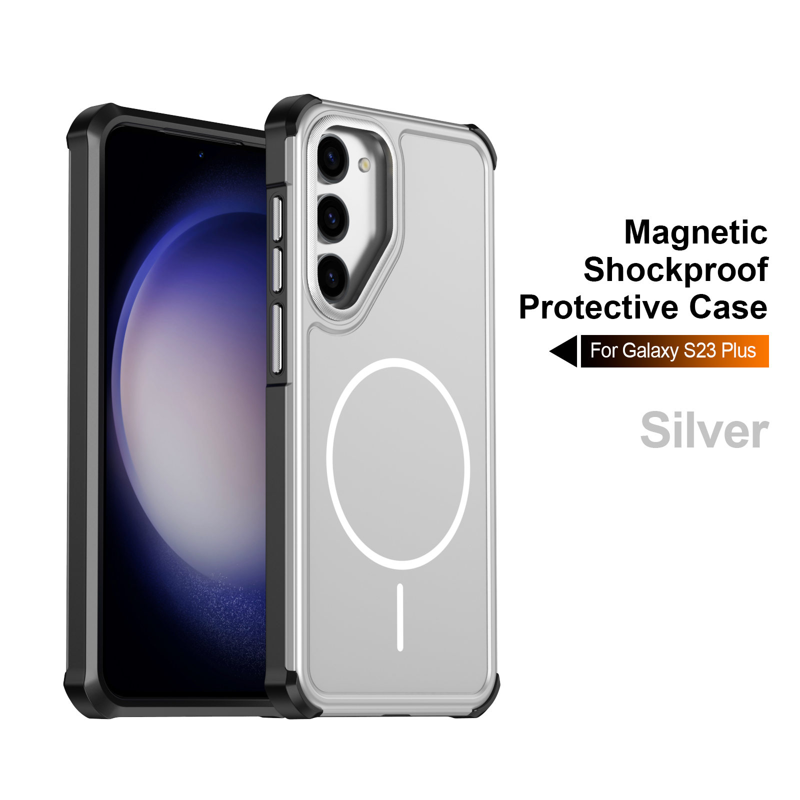 For Samsung Galaxy S23+ Magnetic Case Shockproof TPU PC Protective Cover - Silver