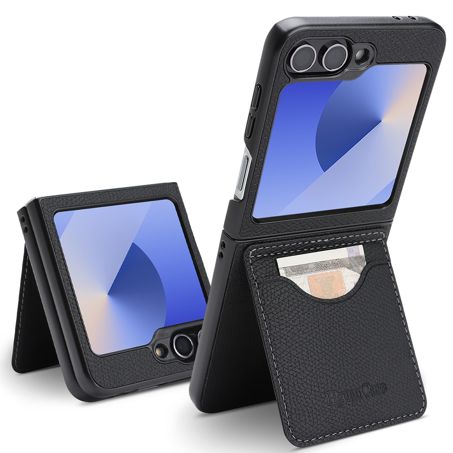For Samsung Galaxy Z Flip6 5G / Galaxy Z Flip7 FE 5G HGUANCASE Case Vintage Leather TPU Phone Cover with Magnetic Card Holder Kickstand - Black