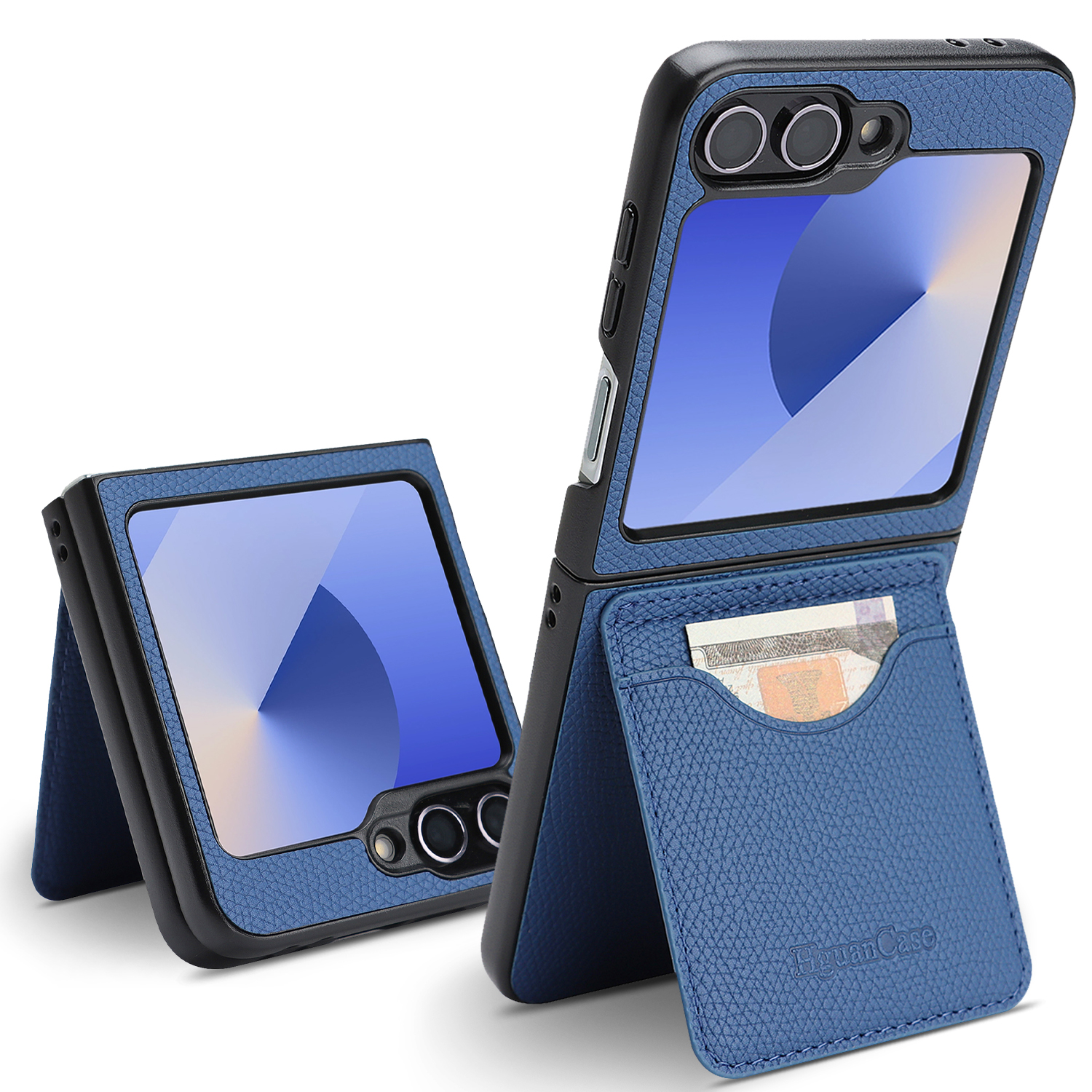 For Samsung Galaxy Z Flip6 5G / Galaxy Z Flip7 FE 5G HGUANCASE Case Vintage Leather TPU Phone Cover with Magnetic Card Holder Kickstand - Blue