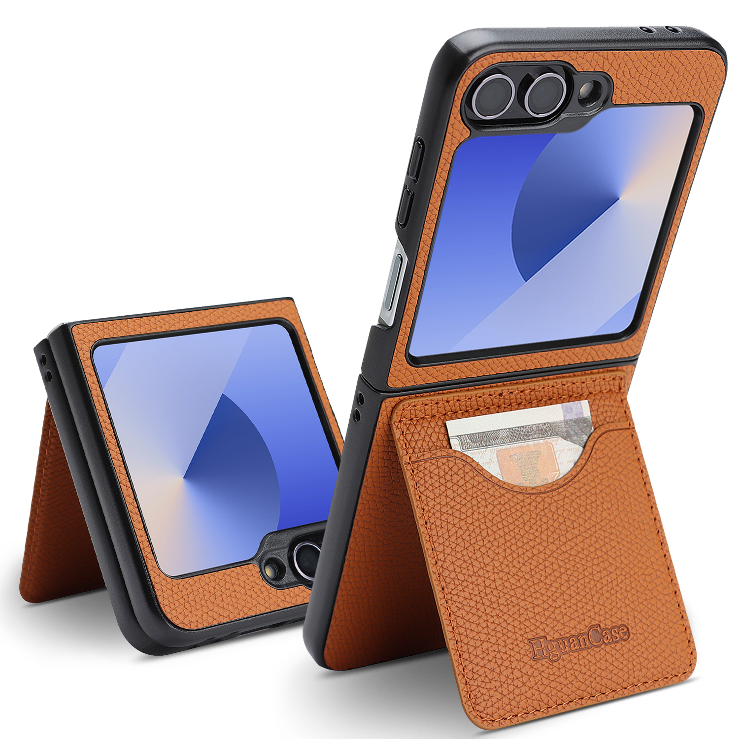 For Samsung Galaxy Z Flip6 5G / Galaxy Z Flip7 FE 5G HGUANCASE Case Vintage Leather TPU Phone Cover with Magnetic Card Holder Kickstand - Brown
