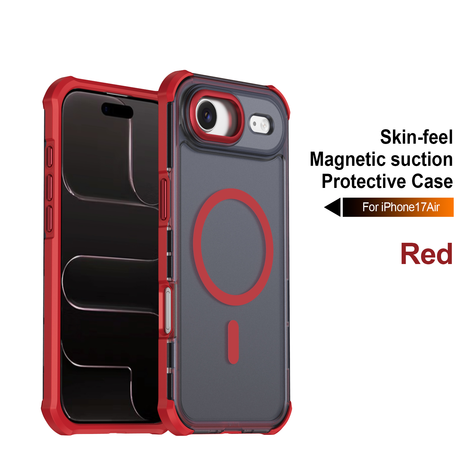 For iPhone Air Magnetic Case Electroplated Frame Skin-touch TPU+PC Phone Cover - Red