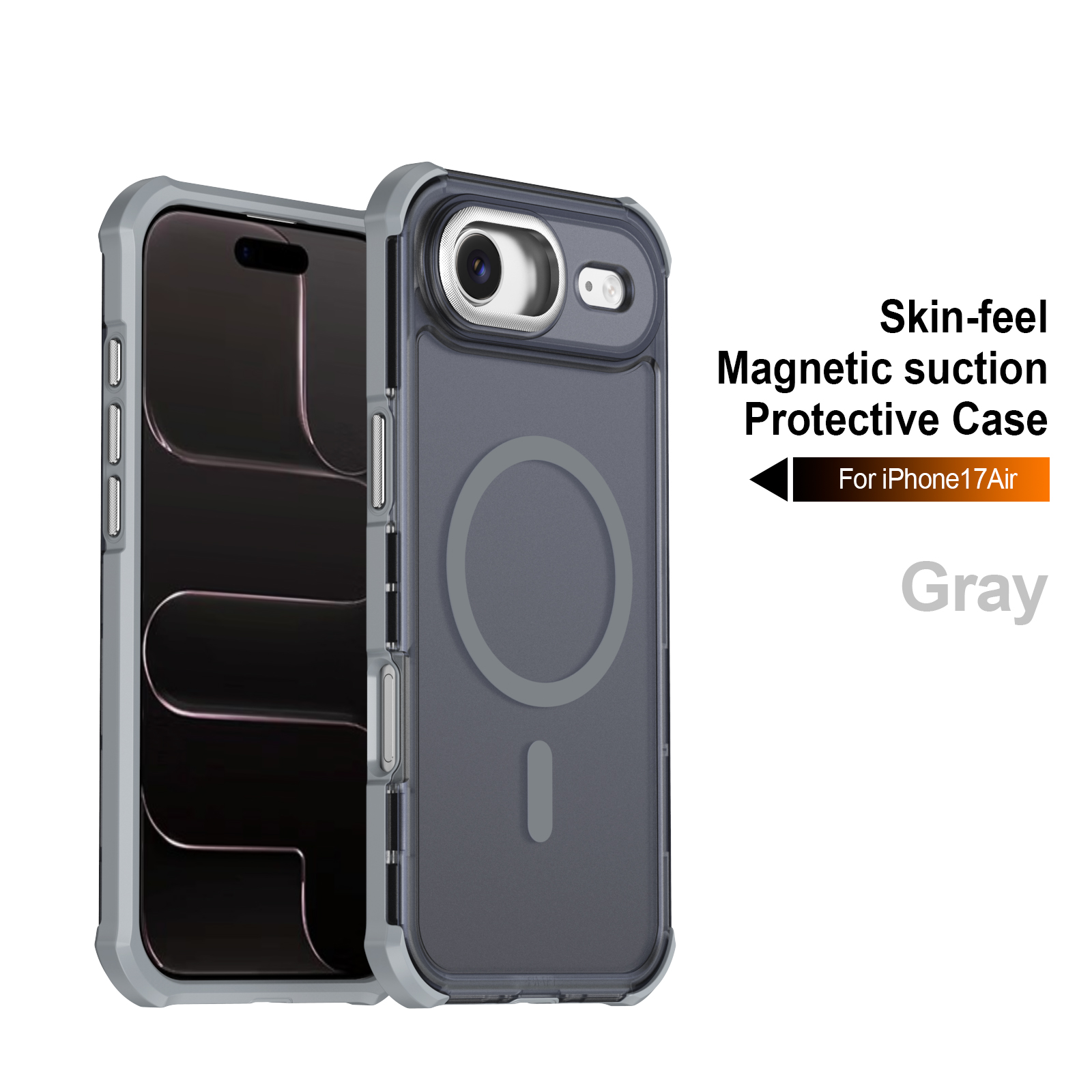 For iPhone Air Magnetic Case Electroplated Frame Skin-touch TPU+PC Phone Cover - Grey