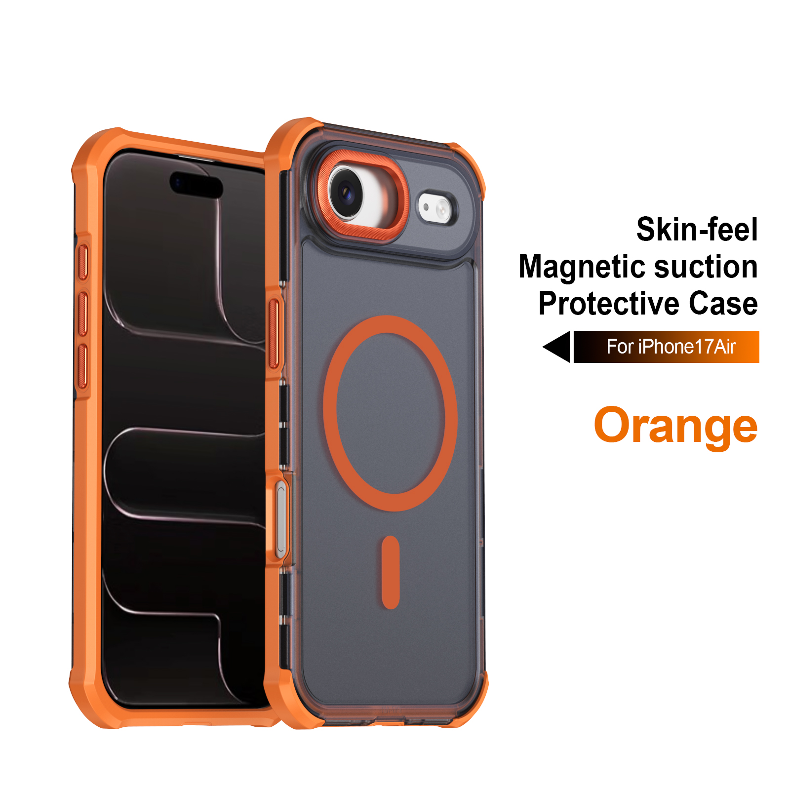 For iPhone Air Magnetic Case Electroplated Frame Skin-touch TPU+PC Phone Cover - Orange