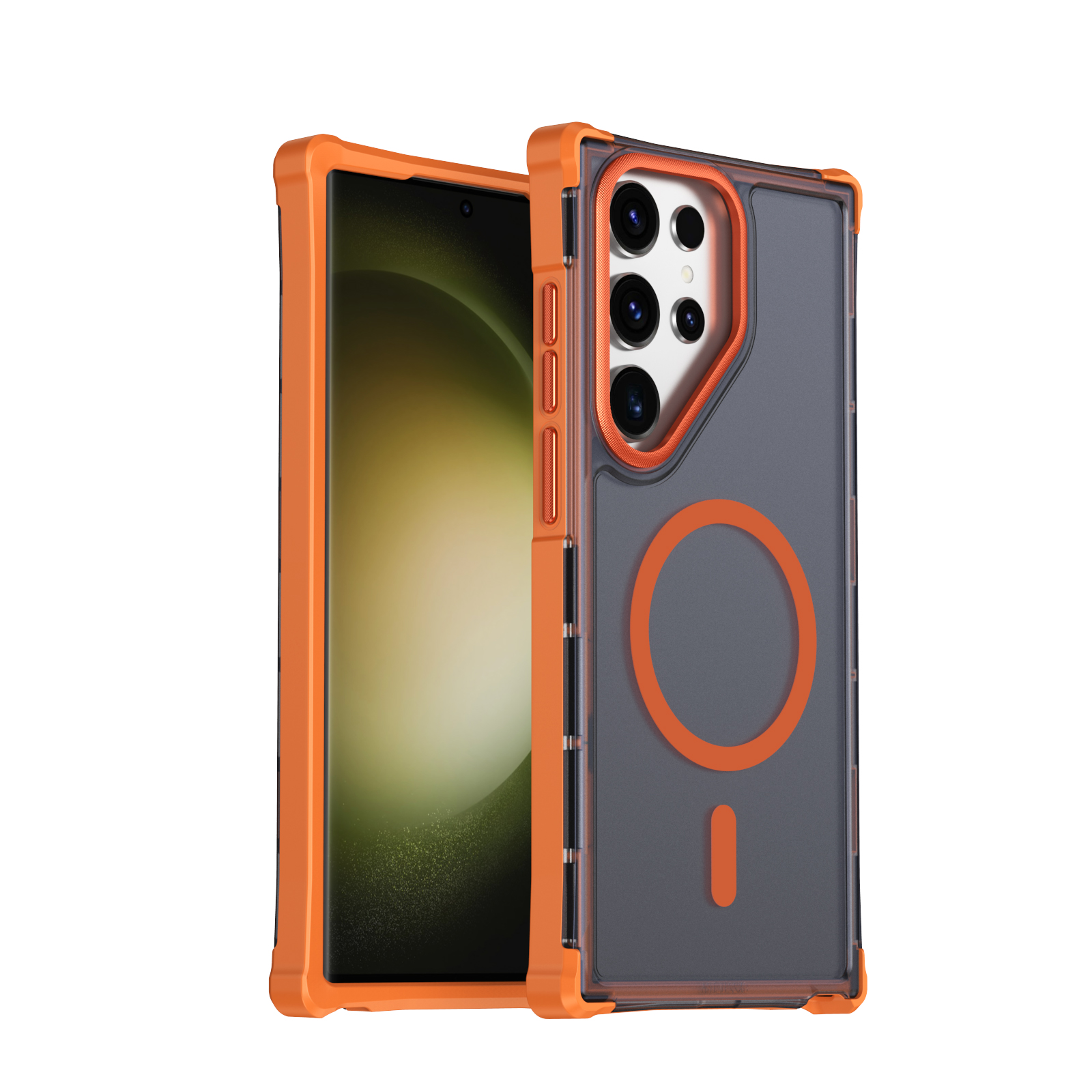 For Samsung Galaxy S23 Ultra Magnetic Case Electroplated Frame Skin-touch TPU+PC Phone Cover - Orange