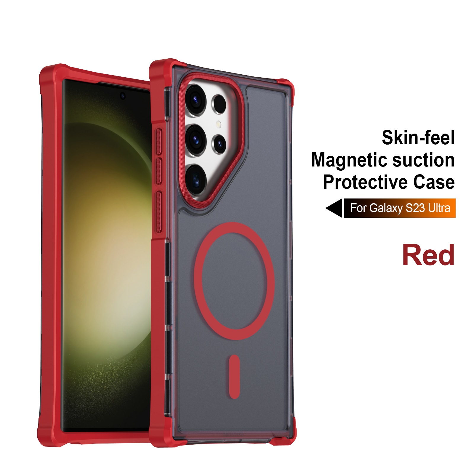 For Samsung Galaxy S23 Ultra Magnetic Case Electroplated Frame Skin-touch TPU+PC Phone Cover - Red