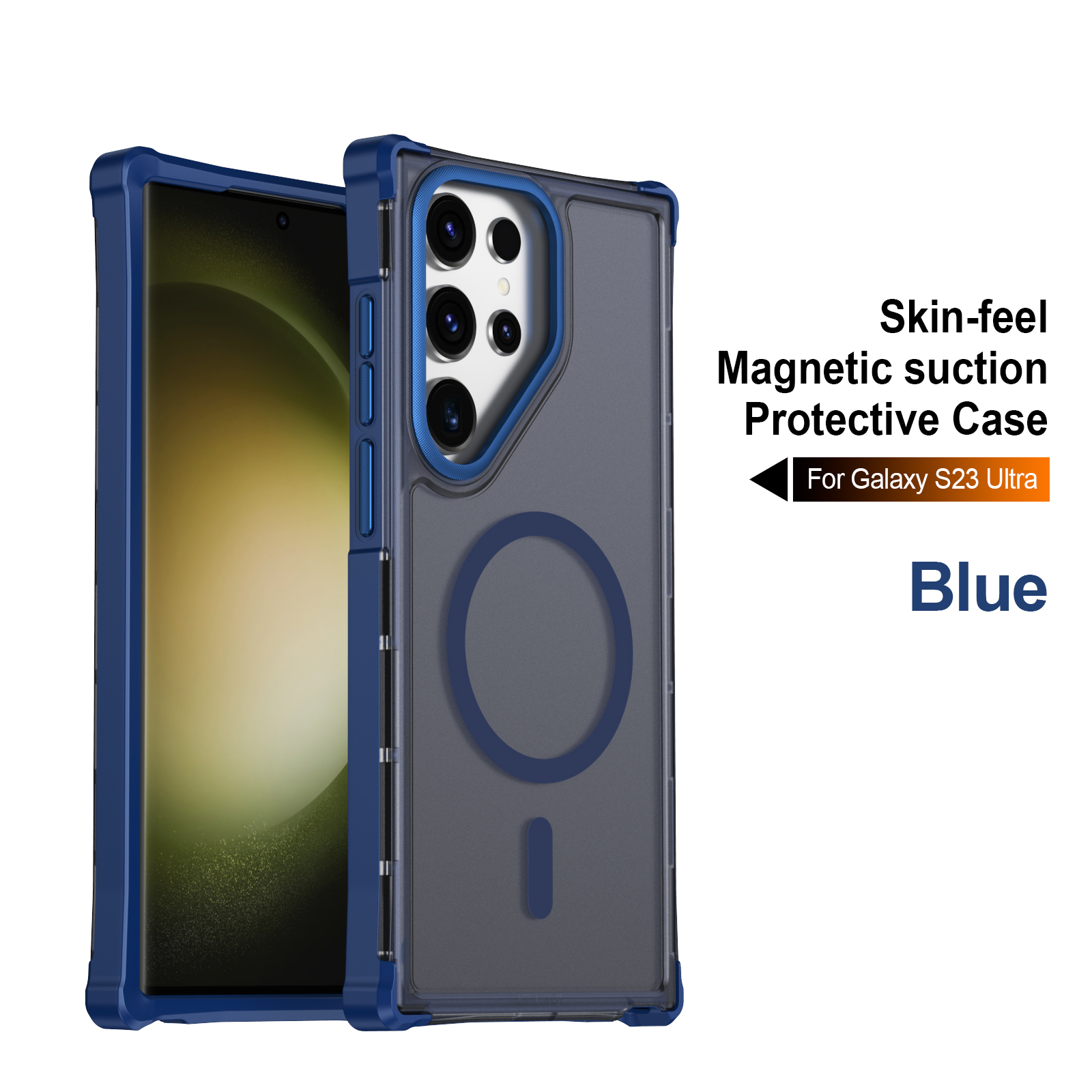 For Samsung Galaxy S23 Ultra Magnetic Case Electroplated Frame Skin-touch TPU+PC Phone Cover - Blue