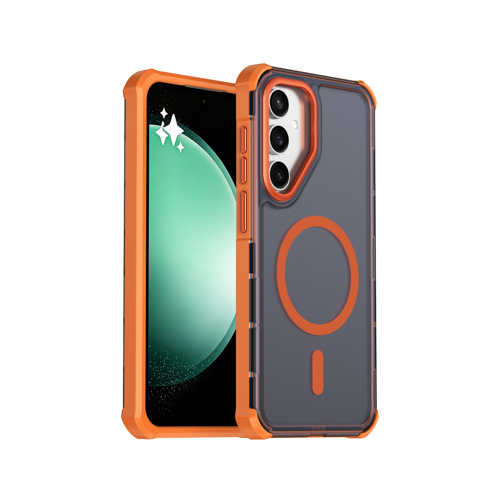 For Samsung Galaxy S23 FE Magnetic Case Electroplated Frame Skin-touch TPU+PC Phone Cover - Orange