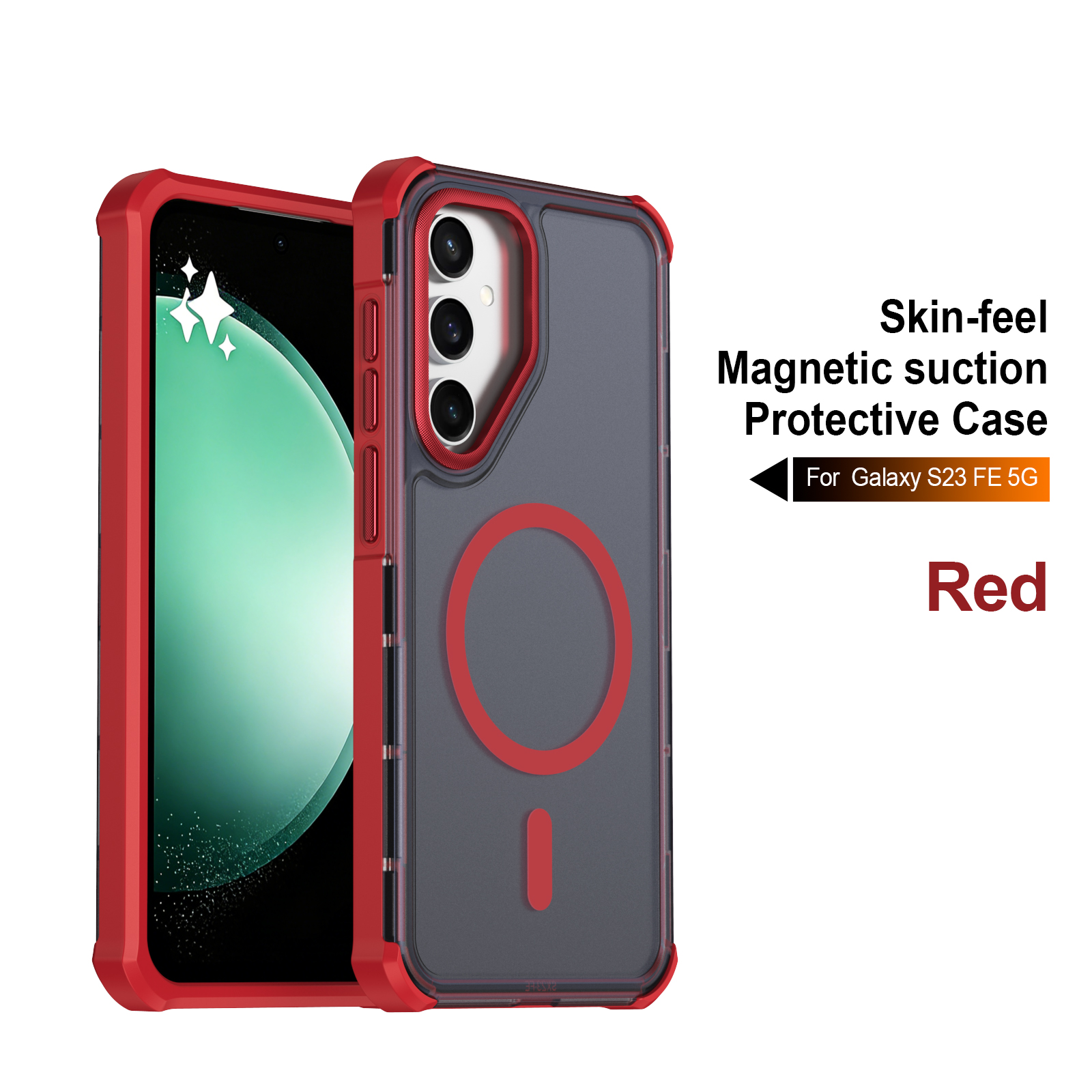 For Samsung Galaxy S23 FE Magnetic Case Electroplated Frame Skin-touch TPU+PC Phone Cover - Red