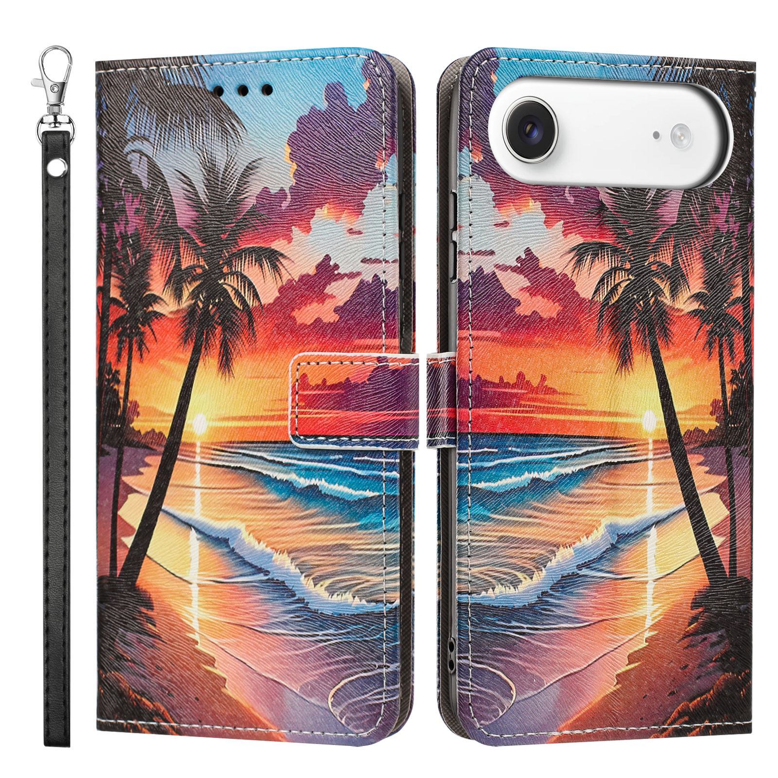 For iPhone Air Case Pattern Printing PU Leather Flip Wallet Phone Cover with Wrist Strap - Hawaii