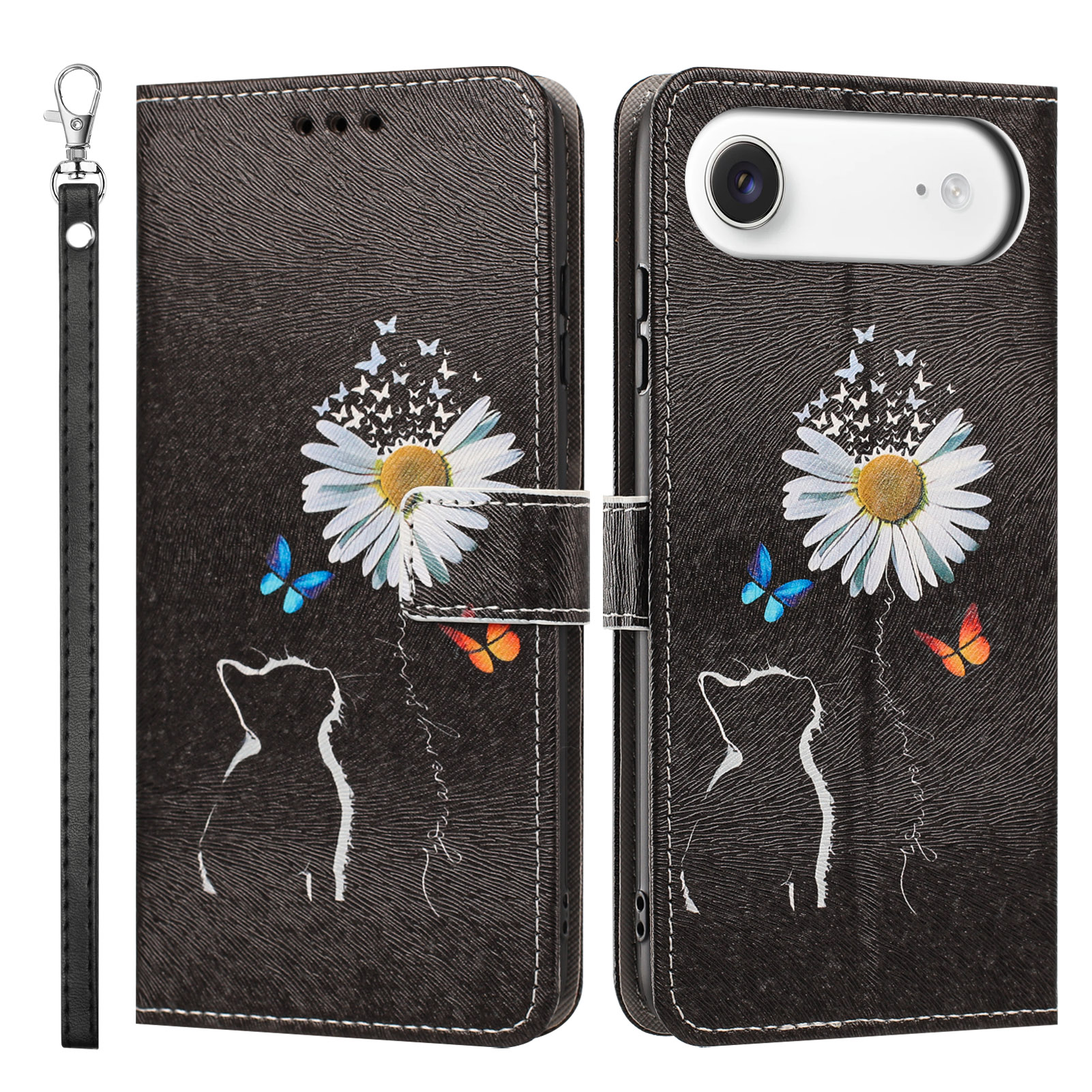 For iPhone Air Case Pattern Printing PU Leather Flip Wallet Phone Cover with Wrist Strap - Daisy Kitten