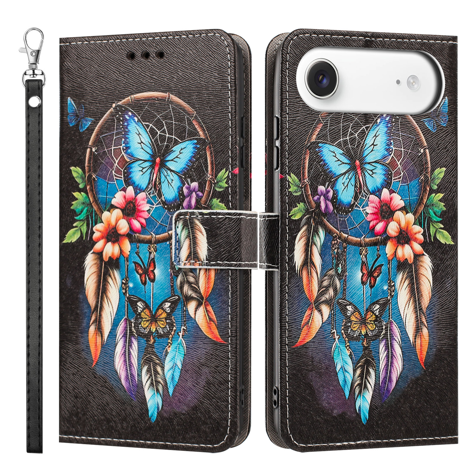 For iPhone Air Case Pattern Printing PU Leather Flip Wallet Phone Cover with Wrist Strap - Dreamcatcher